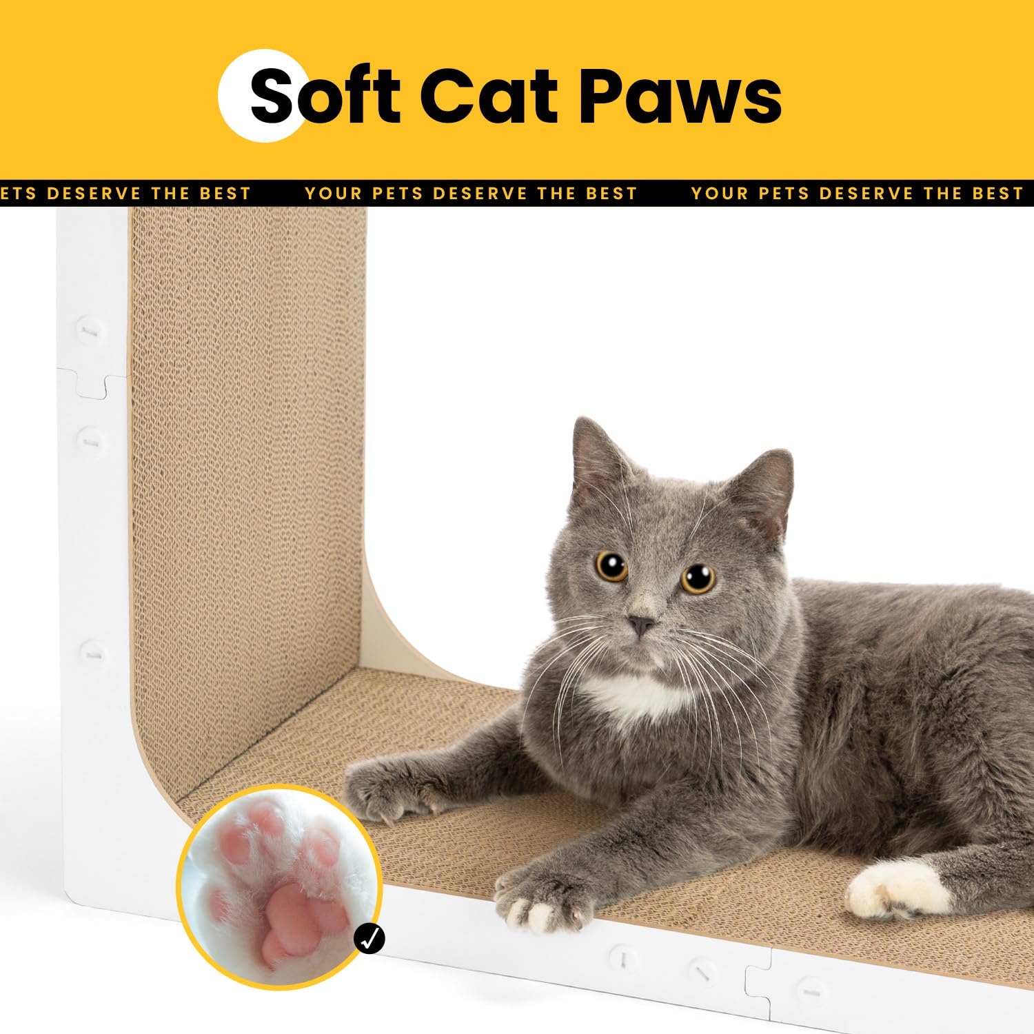 Conlun Kratzbrett für Katzen, 58 cm L-förmige Wandmontage, vertikale Kratzfläche, strapazierfähige Pappe zum Möbelschutz für Wohnungskatzen, Groß,Holzoptik