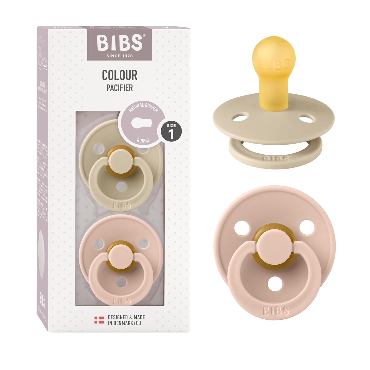 BIBS Colour Schnuller 2er-Pack, BPA-frei, Kirschform Nippel. Naturkautschuk/Latex, Hergestellt in Dänemark. Größe 1 | 0+ Monate | 2-Pack, Ivory/Sage