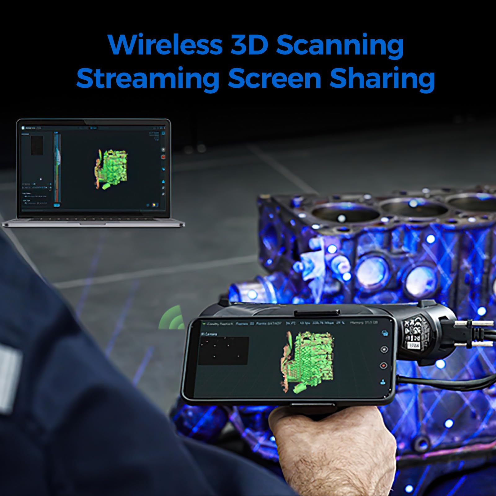 Creality 3D Scanner Sermoon S1 for Engineering Projects.,1+7+34 Blue Laser Handheld Scanner with Metrology-Grade 0.02mm Accuracy,Anti-Shake Tracking,Up to 90FPS Scanning Speed