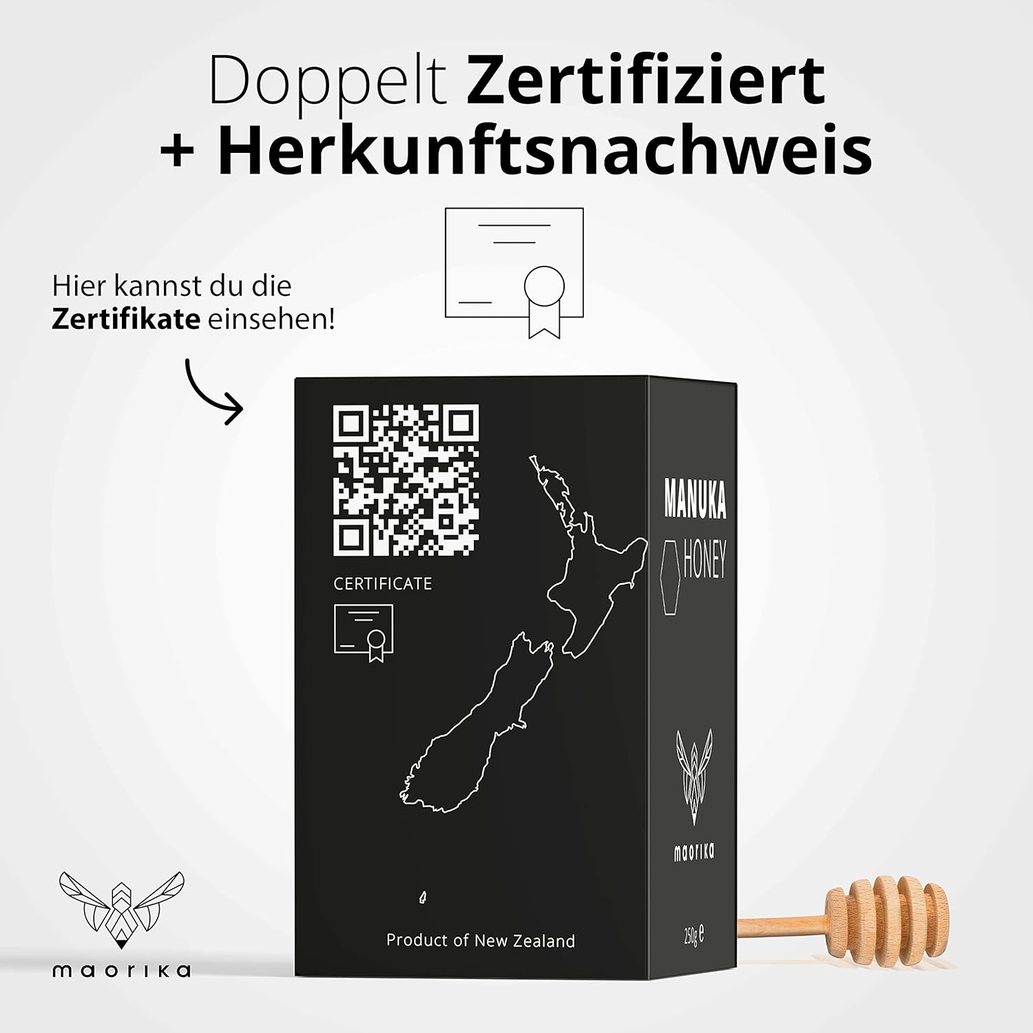 maorika - Manuka Honig 800 MGO + 250g im Glas (lichtundurchlässig, kein Plastik) - laborgeprüft, zertifiziert aus Neuseeland