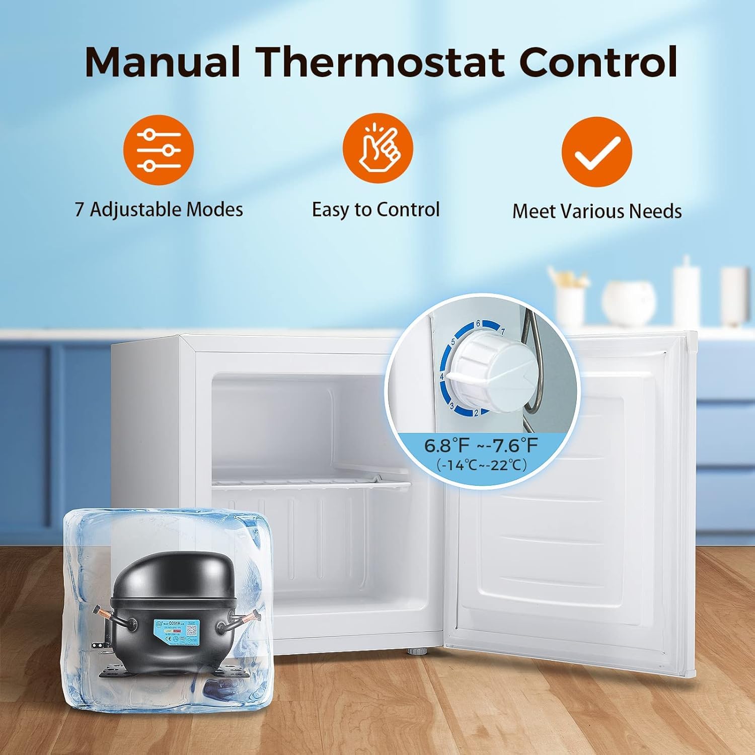 Kismile Small Freezer Upright, 3.0 Cu.ft Mini Freezer with Adjustable Thermostat, Removable Shelves, Reversible Single Door, Stand Up Freezer for Bedroom/Home/Dorms/Apartment (Stainless Steel)