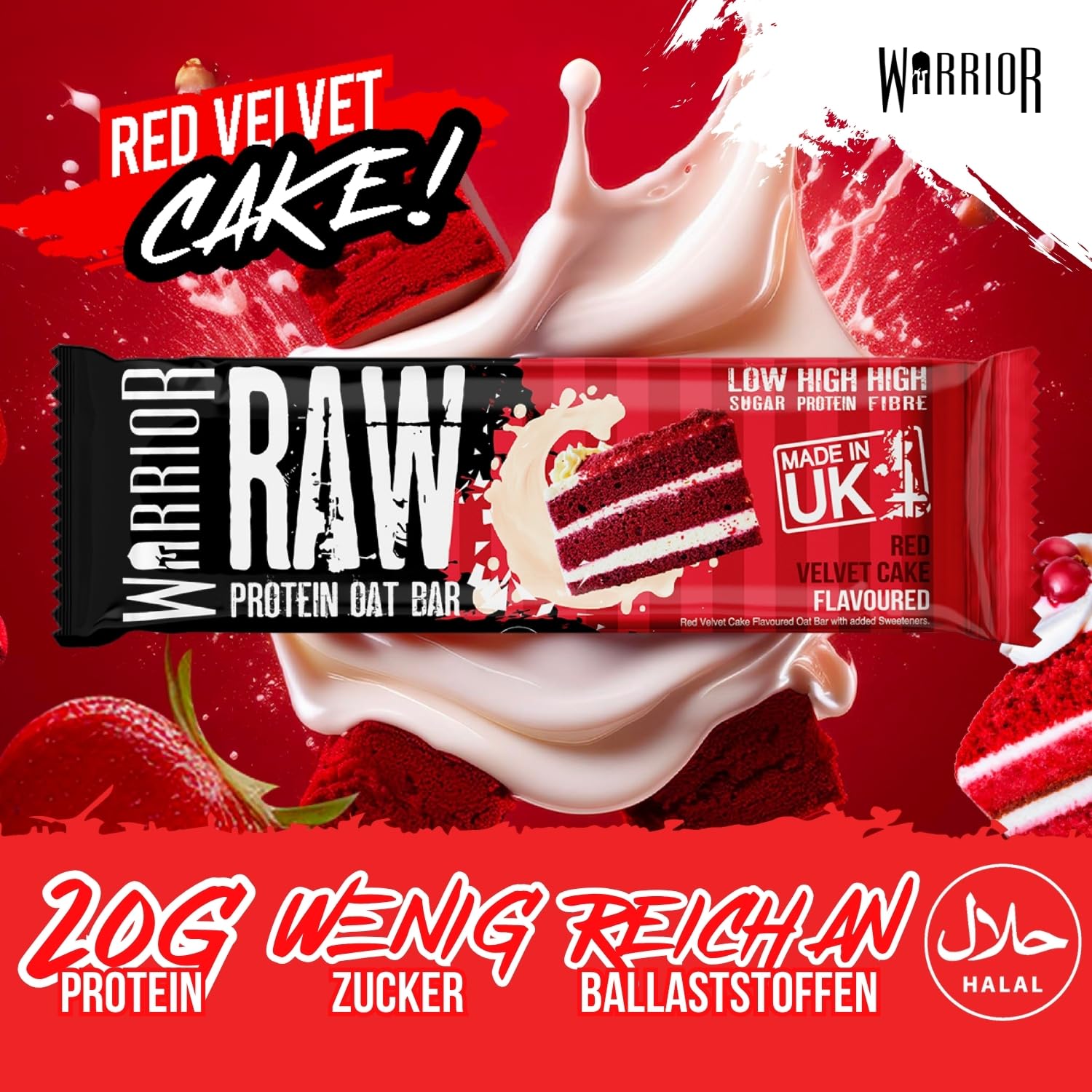 Warrior Raw Proteinriegel 12 x 75 g – Ballaststoffreicher Haferriegel mit Protein, High Protein Snack ohne Zucker, Natürlicher Haferflocken Riegel mit Präbiotika – Schoko-Brownie