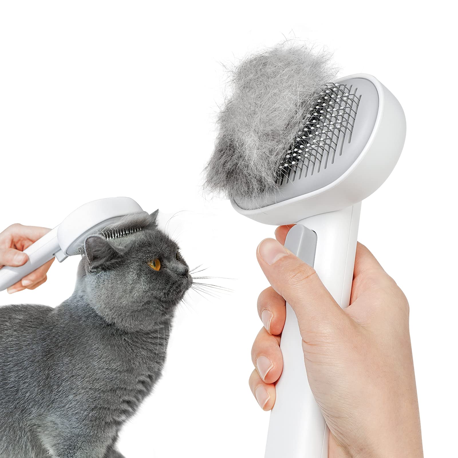 aumuca Katzenbürste für Langhaar und Kurzhaar, Haarentfernung mit Einem Klick, Hautfreundliche Katzenhaarbürste, Fellbürste für Katze und Hund zum Entfernen von losem Fell und zur Massage