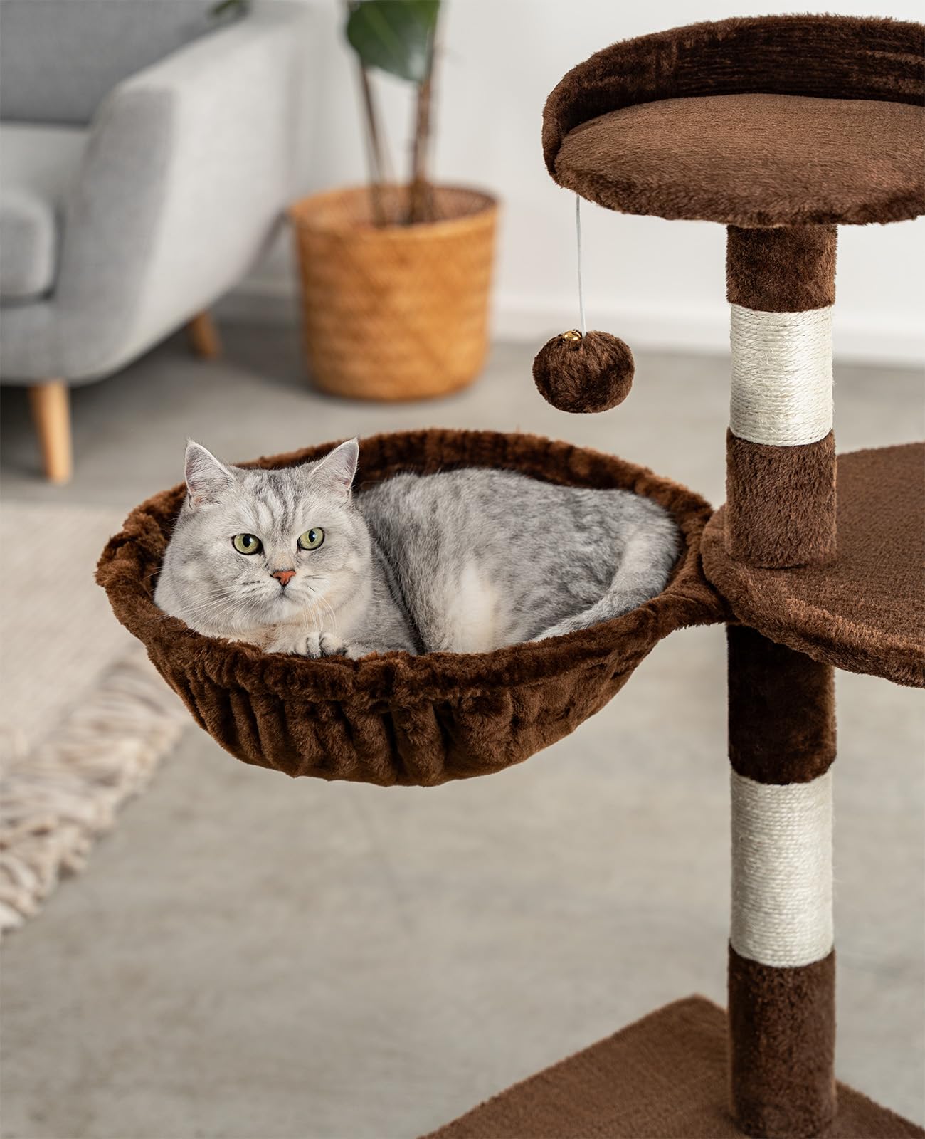 lionto Liegemulde aus weichem Plüsch für Kratzbaum, Ø 40 cm, 25 cm Tiefe, kuschelige Schlafmulde für jeden Katzenbaum mit M8-Gewinde, Stabiler Metallrahmen für kleine und große Katzen, dunkelgrau