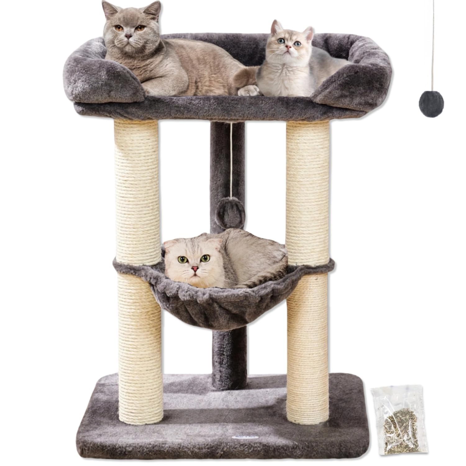 Happi N Pets 71CM Kratzbaum für Katzen, Hoher Kratzstamm mit großem Bett für große Katzen, Sisal-Kratzbaum mit weicher Liegefläche & Hängematte, Stabiler Katzenbaum, Abnehmbarer Bezug-Beige
