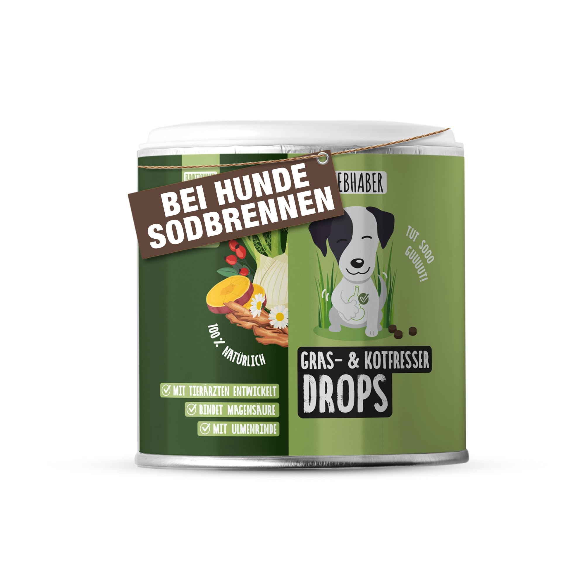 TIERLIEBHABER – Gras- & Kotfresser Drops bei Sodbrennen Hund mit Ulmenrinde für Hunde – Tierärztlich entwickelt – Hund Sodbrennen Drops angereichert mit Moor und Fenchel – 350 g mit ca. 160 Drops