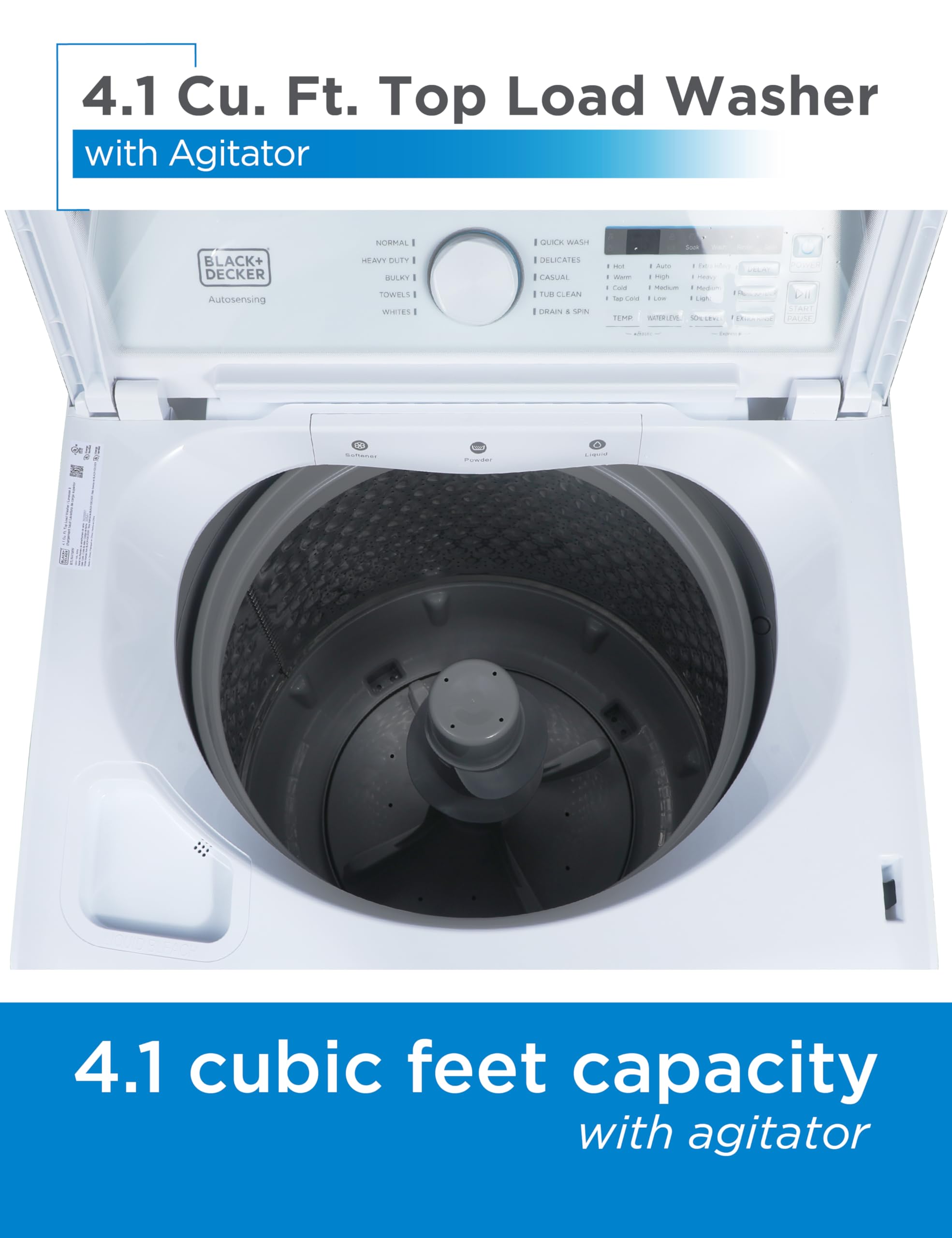BLACK+DECKER Small Portable Washer, Washing Machine for Household Use, Portable Washer 2.0 Cu. Ft. with 6 Cycles, Transparent Lid & LED Display