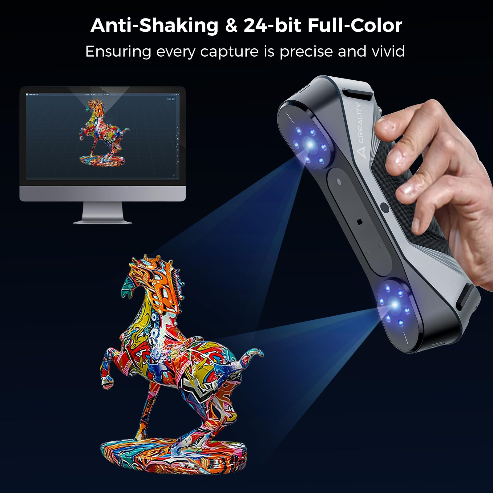 3D Scanner Creality Ferret Pro 0.1mm Accuracy Handheld Scanner with Wireless Scanning Anti-Shake Tracking Fast Full-Color Scan for iOS/Android Phone PC Win 10/11