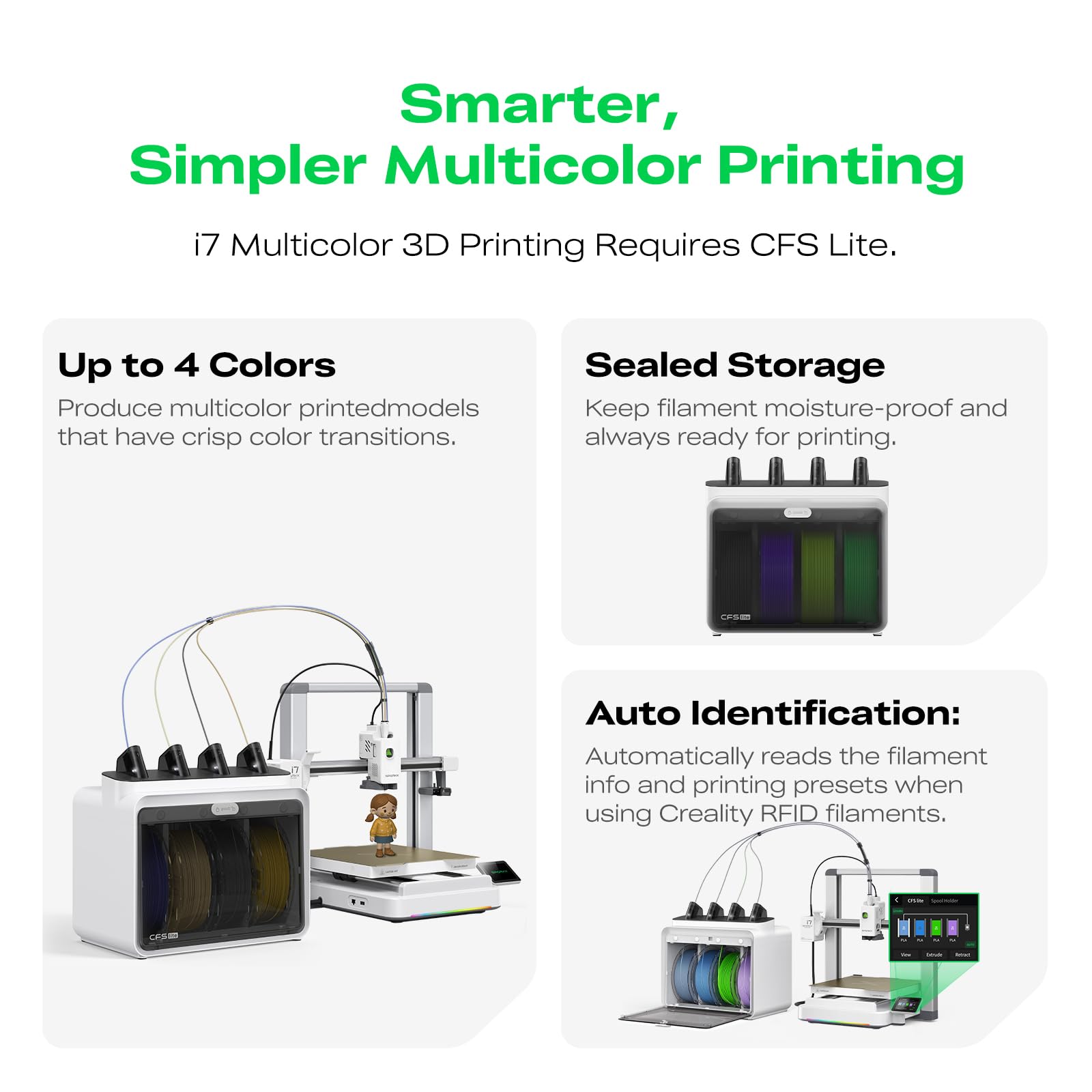 Creality SPARKX i7 Combo 3D Printer, Multi Color with CFS Lite High Speed AI Photo-to-3D Printing 95% Pre-Assemble Auto-Leveling Custom RGB Quick-Swap Essential Parts 10.24×10.24×10 inch