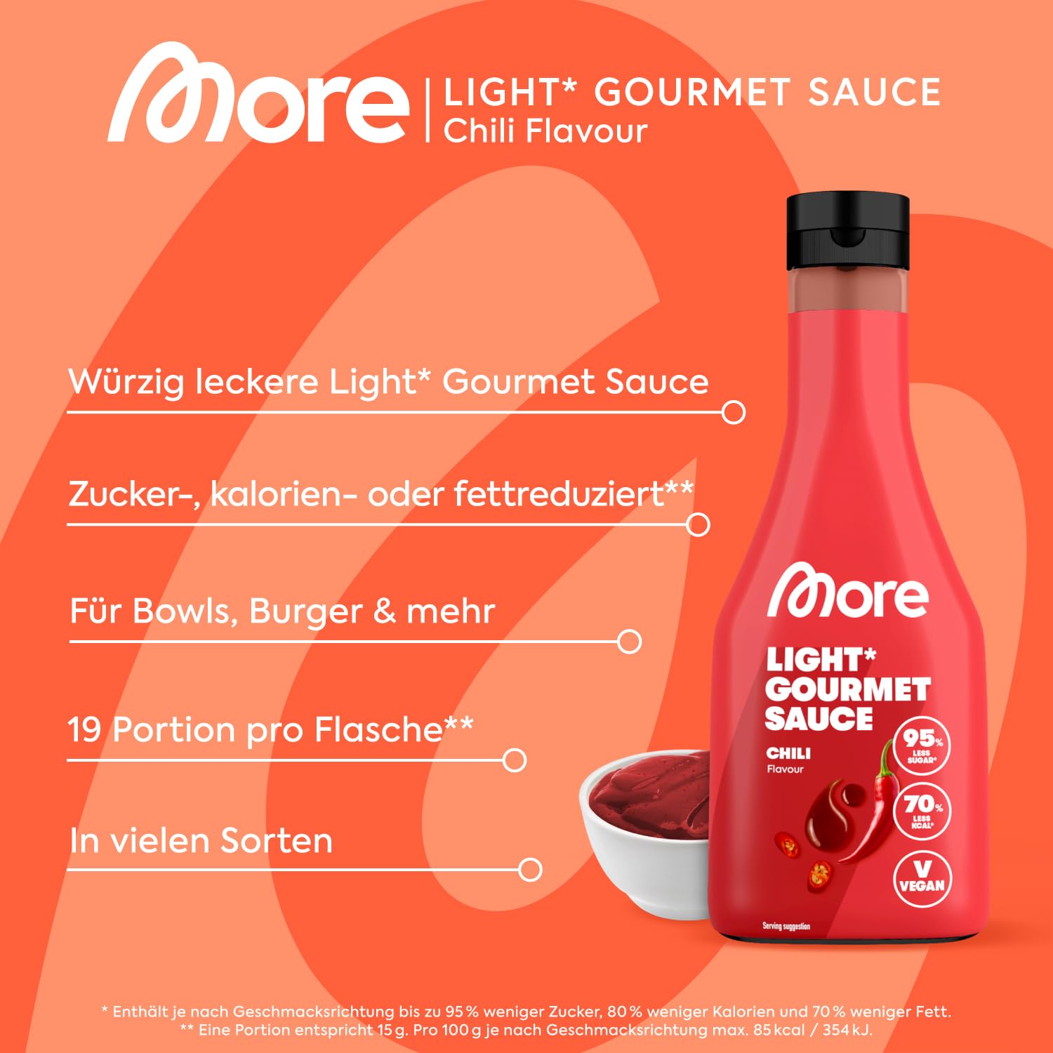 MORE NUTRITION Light Gourmet Sauce, 285ml - BBQ, kalorienreduzierte Sauce, ohne Zuckerzusatz und unnötigem Fett