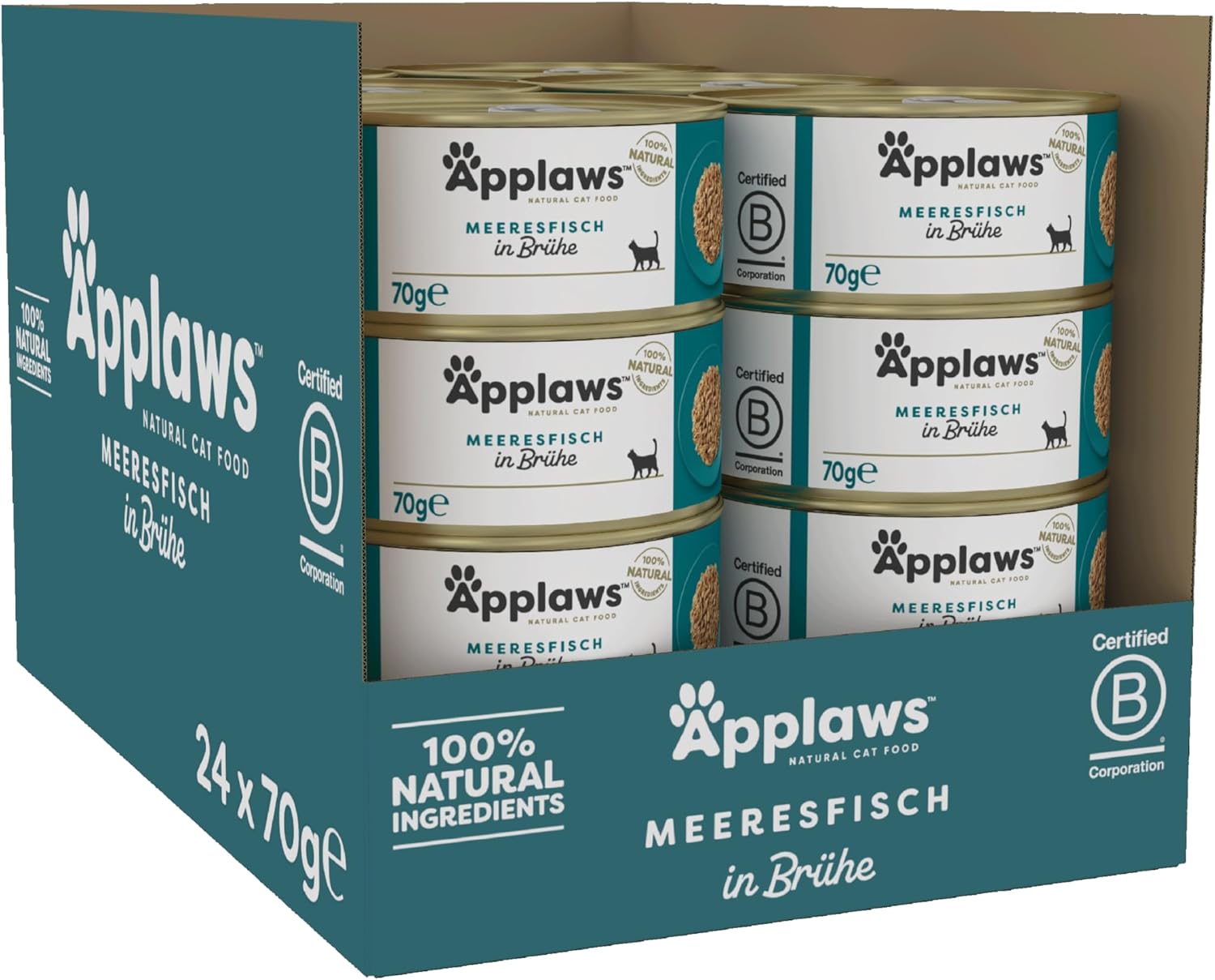 Applaws 100% Natural Thunfischfilet Nassfutter in Brühe für ausgewachsene Katzen - 24 x 70g Dosen