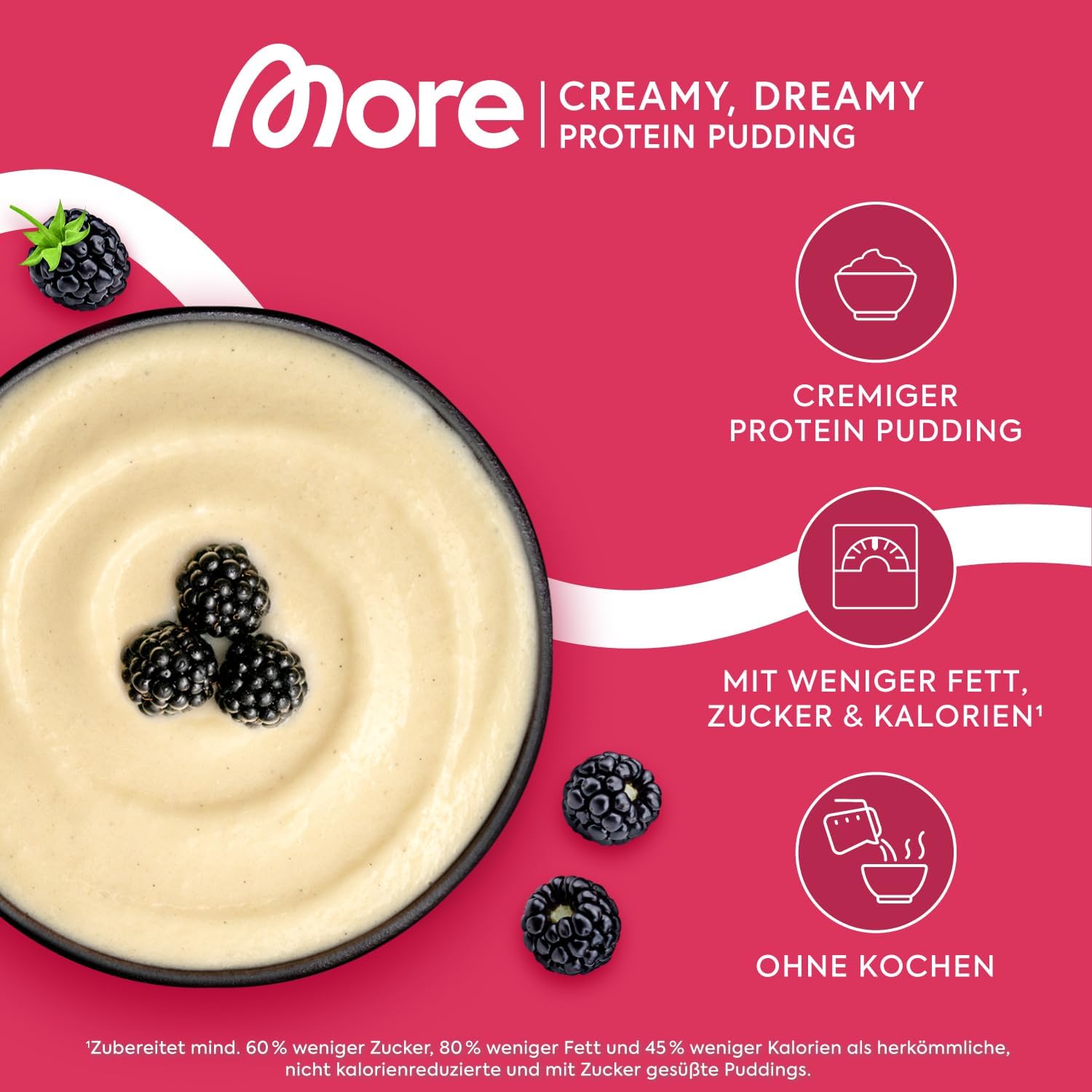 MORE Protein Pudding, Neutral, 600 g, cremiger Pudding mit weniger Fett, Kalorien und Zucker - made in Germany