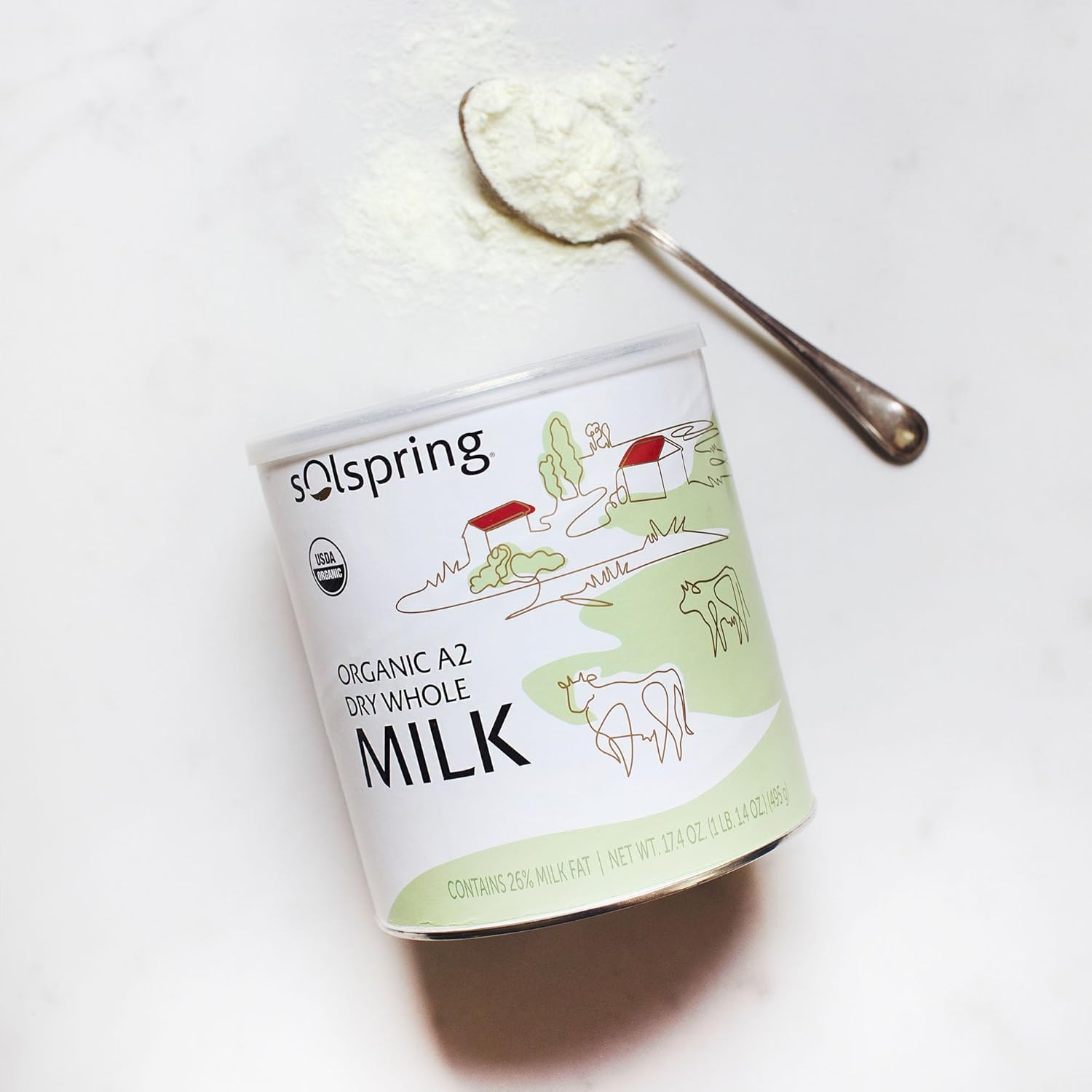 Dr. Mercola Solspring Organic A2 Dry Whole Milk - Powdered Milk with A2 Beta-Casein for Less Digestive Discomfort - Organic, Gluten-Free & Soy-Free - Original Flavor - 17.4 oz (15 Servings)