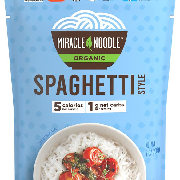 Miracle Noodle Ready to Eat Organic Spaghetti Pasta, 7 Oz (Pack of 6), Plant Based Shirataki Konjac Noodles, 5 Calories, 1g Net Carbs Per Serving, Keto, Gluten-Free