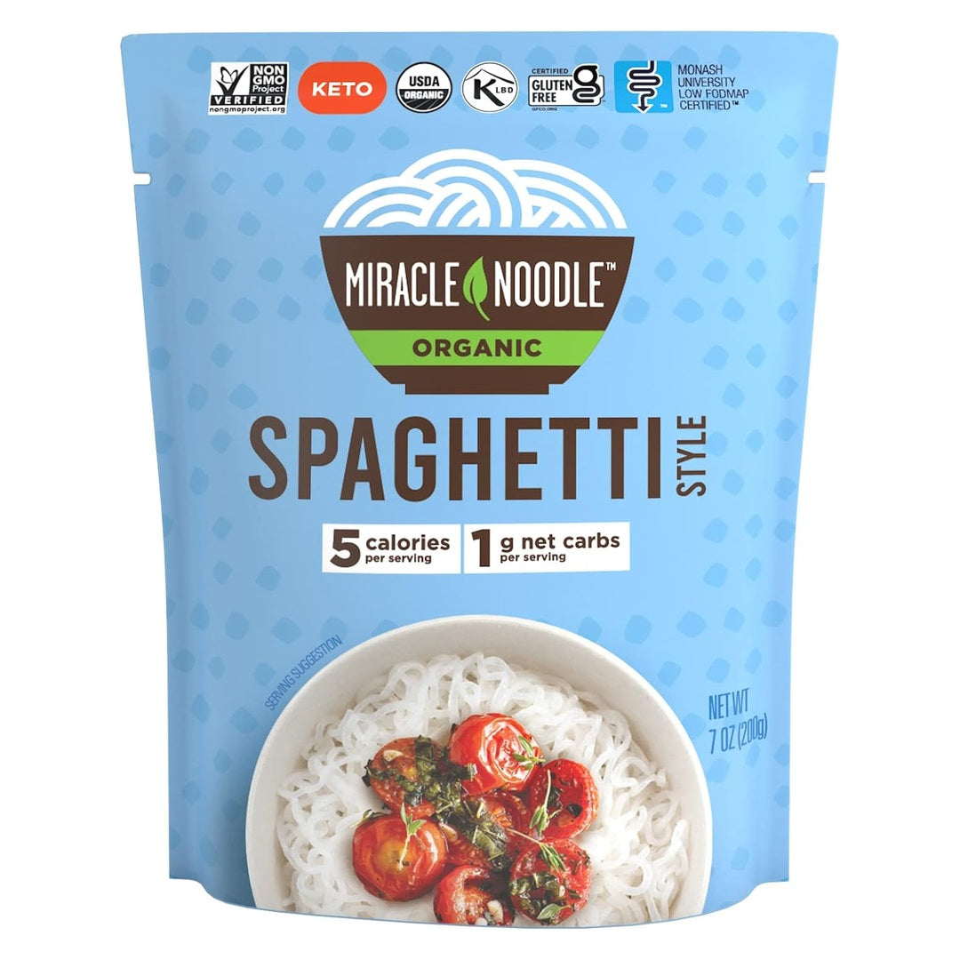 Miracle Noodle Ready to Eat Organic Spaghetti Pasta, 7 Oz (Pack of 6), Plant Based Shirataki Konjac Noodles, 5 Calories, 1g Net Carbs Per Serving, Keto, Gluten-Free