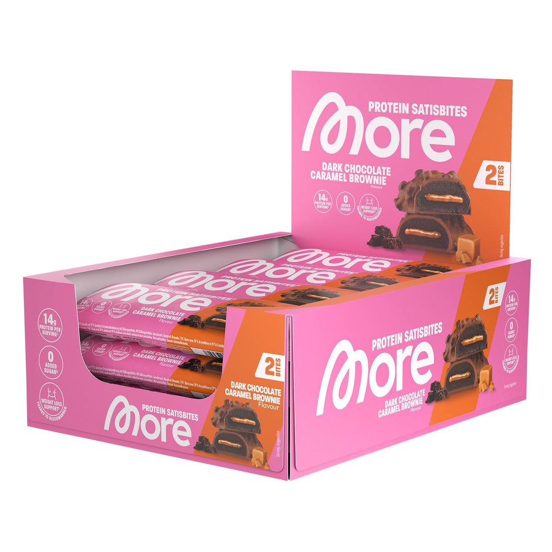 MORE Protein Satisbites, 12er Box Proteinriegel, 12 x 2 x 25 g, White Chocolate Strawberry Cream, bis zu 16 g Protein pro Portion, ohne Zuckerzusatz, made in Germany