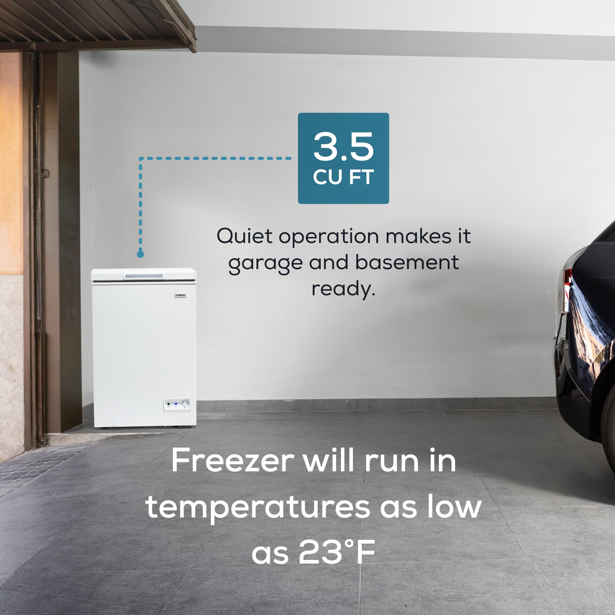 Igloo 3.5 Cu Ft. Upright Deep Freezer Chest- Deep Freezer with Quick Freezing System & Adjustable Thermostat- Low Noise Freezer with Removable Basket & LED Lights for Homes, Garages & Basements- Black