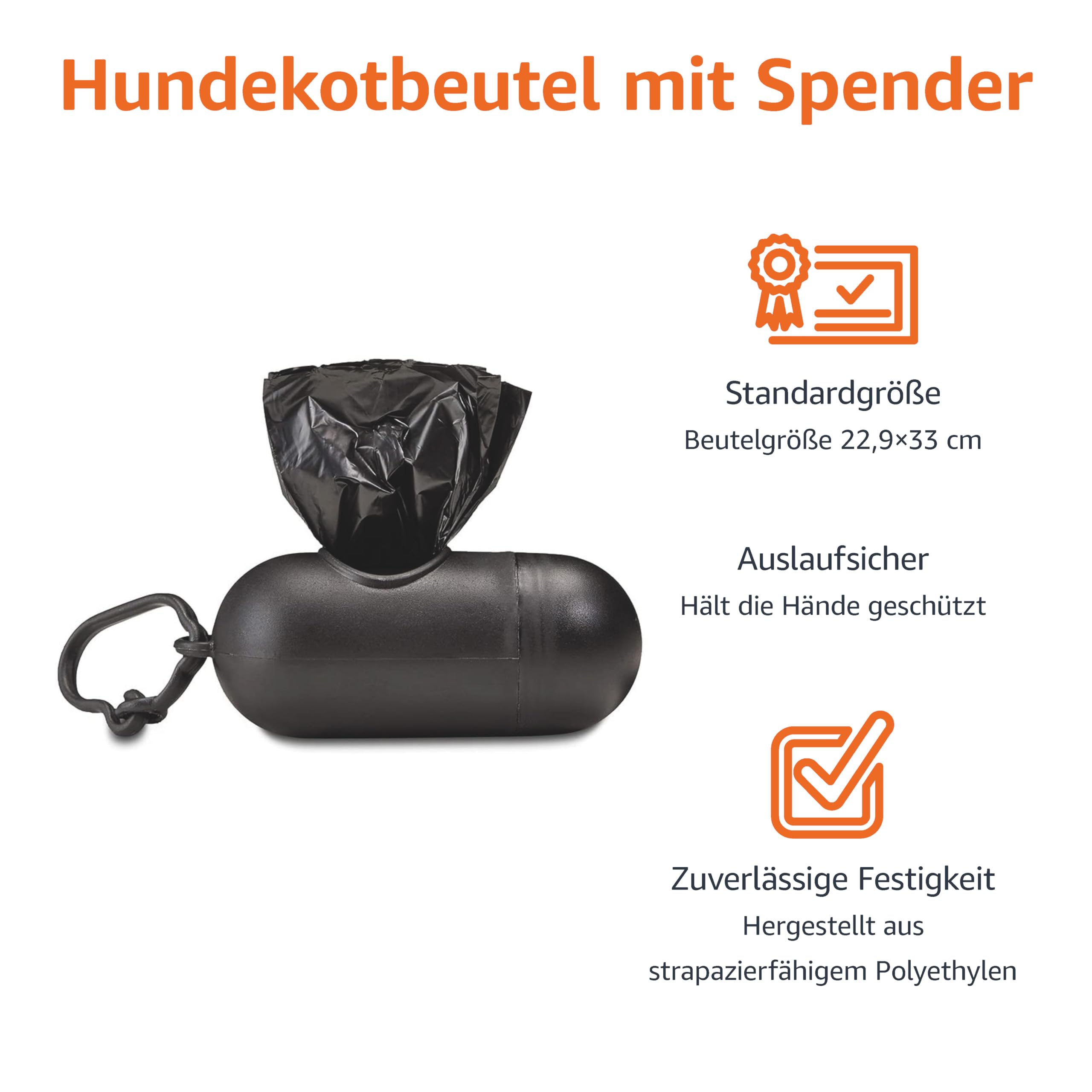 Amazon Basics Hundekotbeutel mit Spender und Leinenclip, Unparfümiert, 300 Beutel (20 Packungen mit je 15 Beuteln), Schwarz