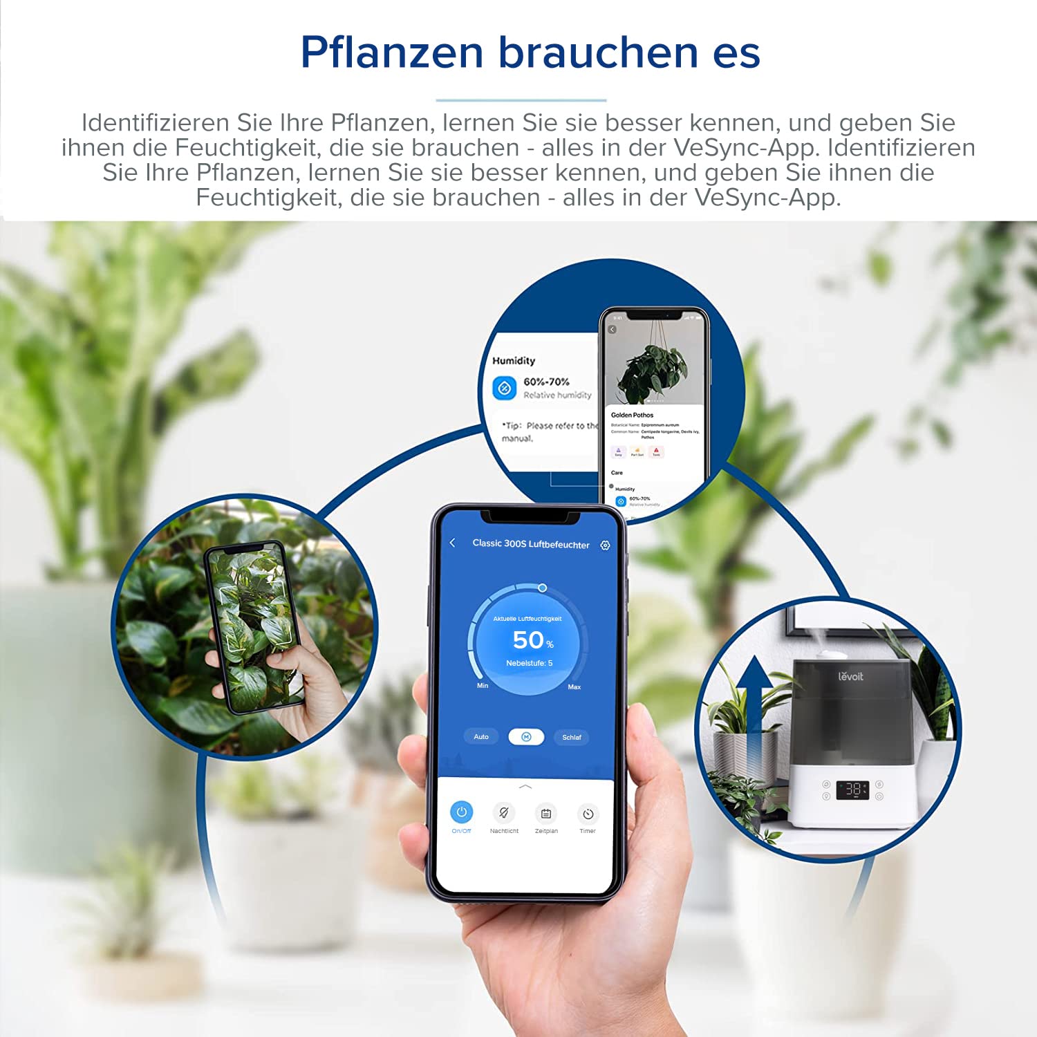 Levoit Luftbefeuchter Schlafzimmer, 23dB leise Humidifier, Top-Fill für Baby, bis 25H, Raumbefeuchter mit 360 grad Drehdüse für Kinderzimmer, Pflanzen, Auto Shut-off, 2,5 L, Weiß
