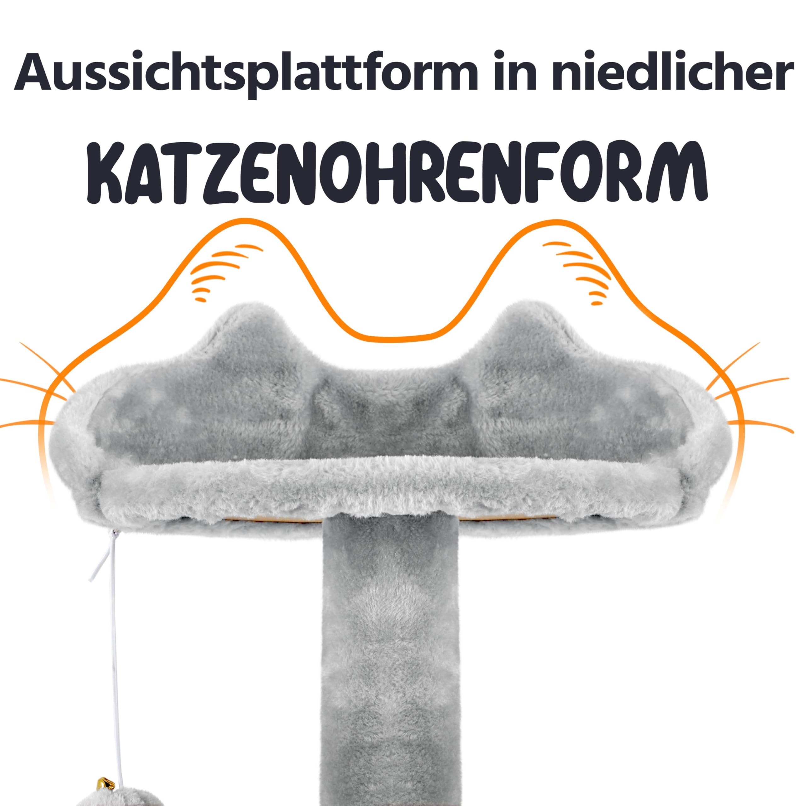 Yaheetech Kratzbaum Groß, 139 cm hoch, Mehrstöckiger Katzenbaum Kletterturm mit 3 Kratzsäulen, 3 Plattformen, 2 Gemütlichen Höhlen, 2 Plüschbällen, Stabiler Aktivitätsbereich für Katzen, Dunkelgrau