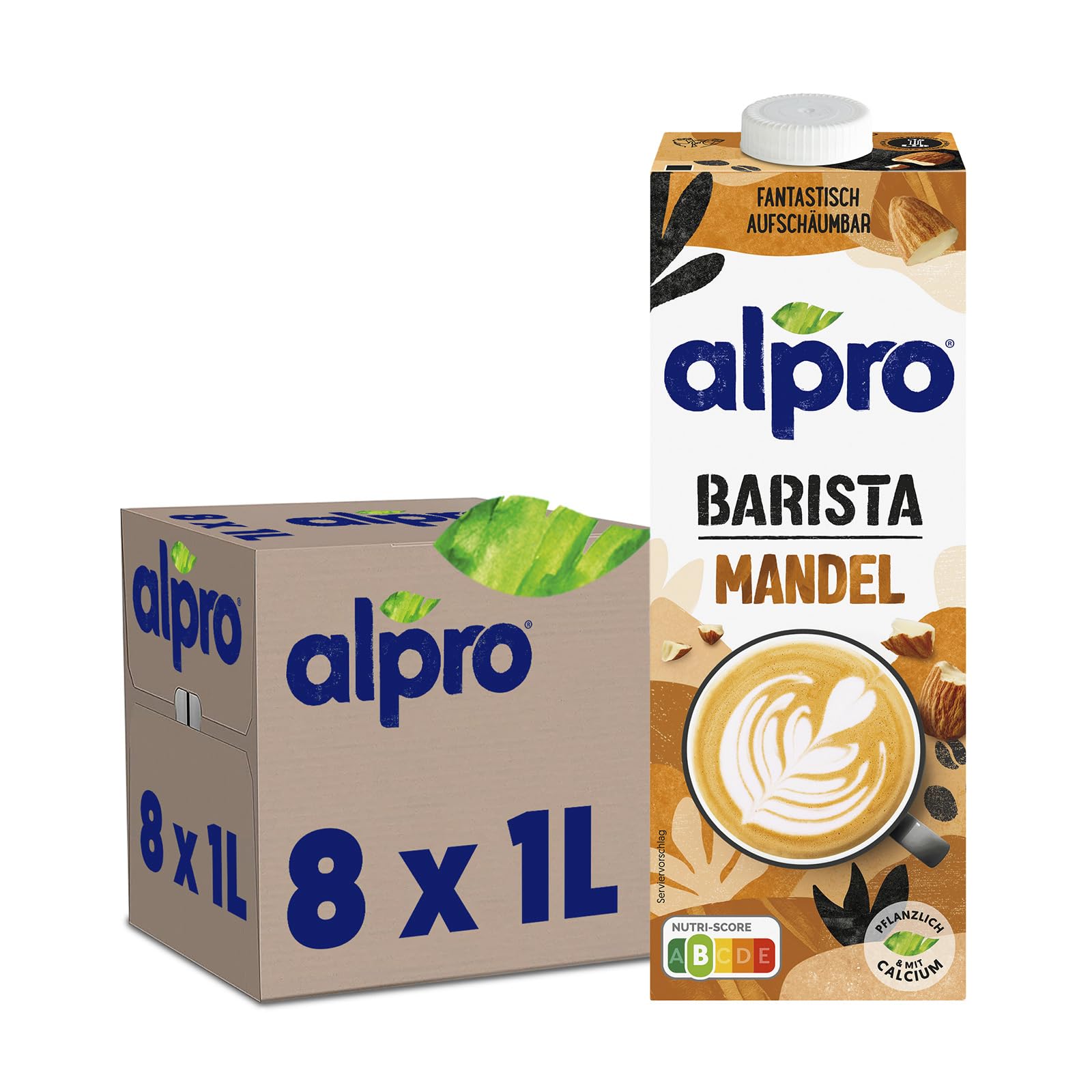 Alpro Barista Kokos – Zum Aufschäumen – 100 Prozent pflanzlich, vegan und milchfrei – Von Natur aus laktosefrei – Reich an Calcium und Vitaminen – 8 x 1 L