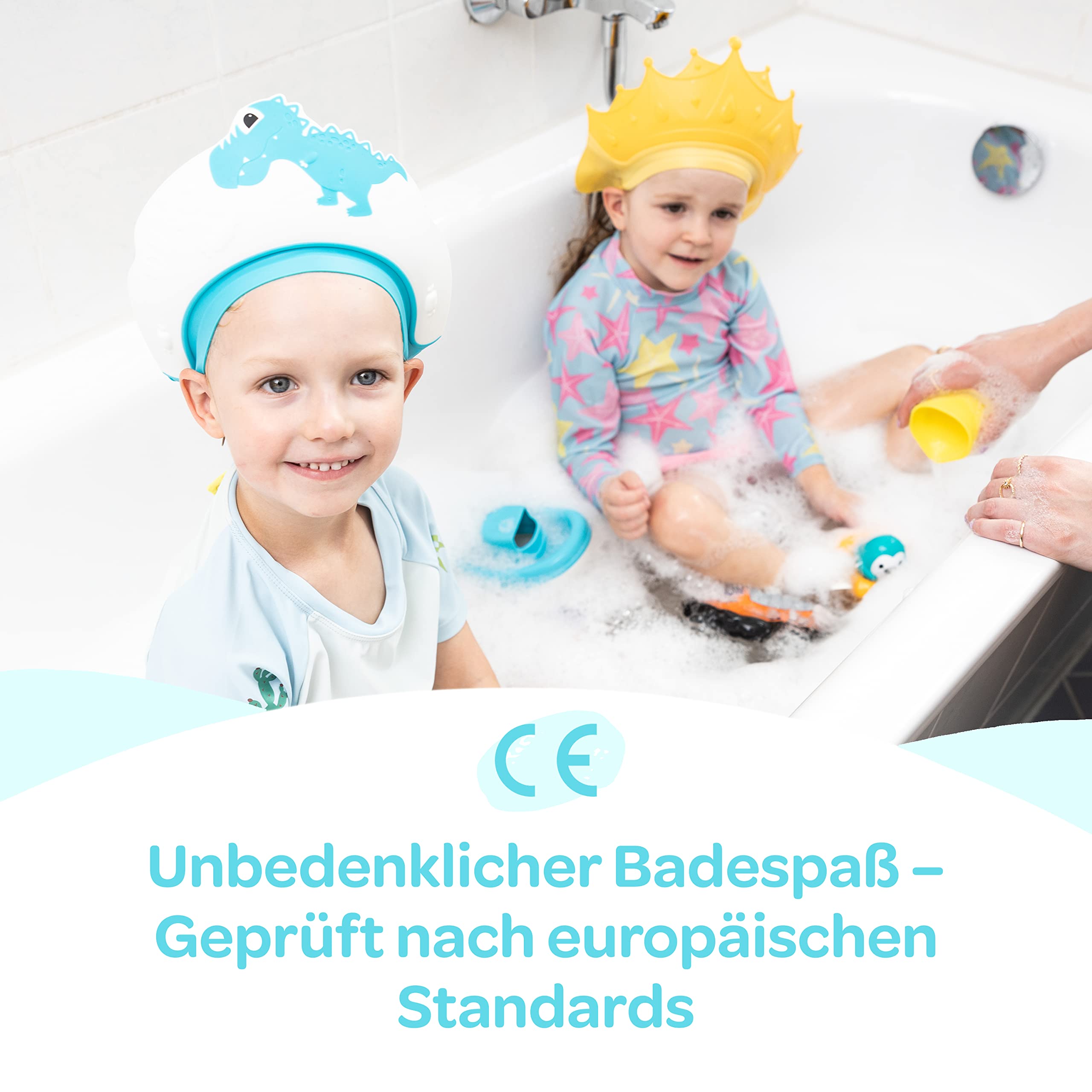 Duschhaube Kinder –- eine Duschhaube für sorgenfreies Haare waschen Kinderschutz (Blau)