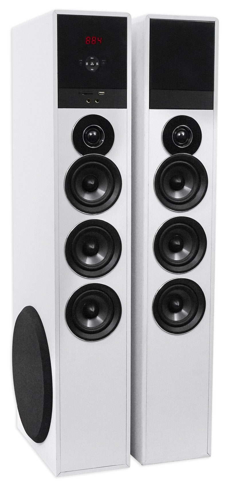 Rockville TM150D Powered Home Theater Tower Speaker System, Dark Wood, 1000W, 10" Subwoofers, Bluetooth, USB/SD Playback, FM Radio, Remote Control, Karaoke Ready, Perfect for Home Entertainment