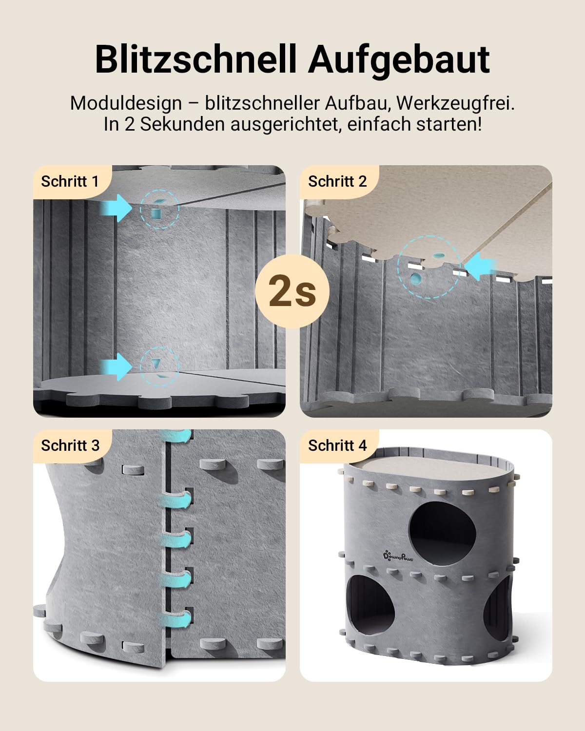 Katzenhöhle Filz, Katzenhaus aus Filz, Katzenbett, Katzenhöhle für Katzen, 58 x 33 x 30cm, Peek-a-Boo zum Spielen, Winterfest, Schutz der Katzennägel, Beige