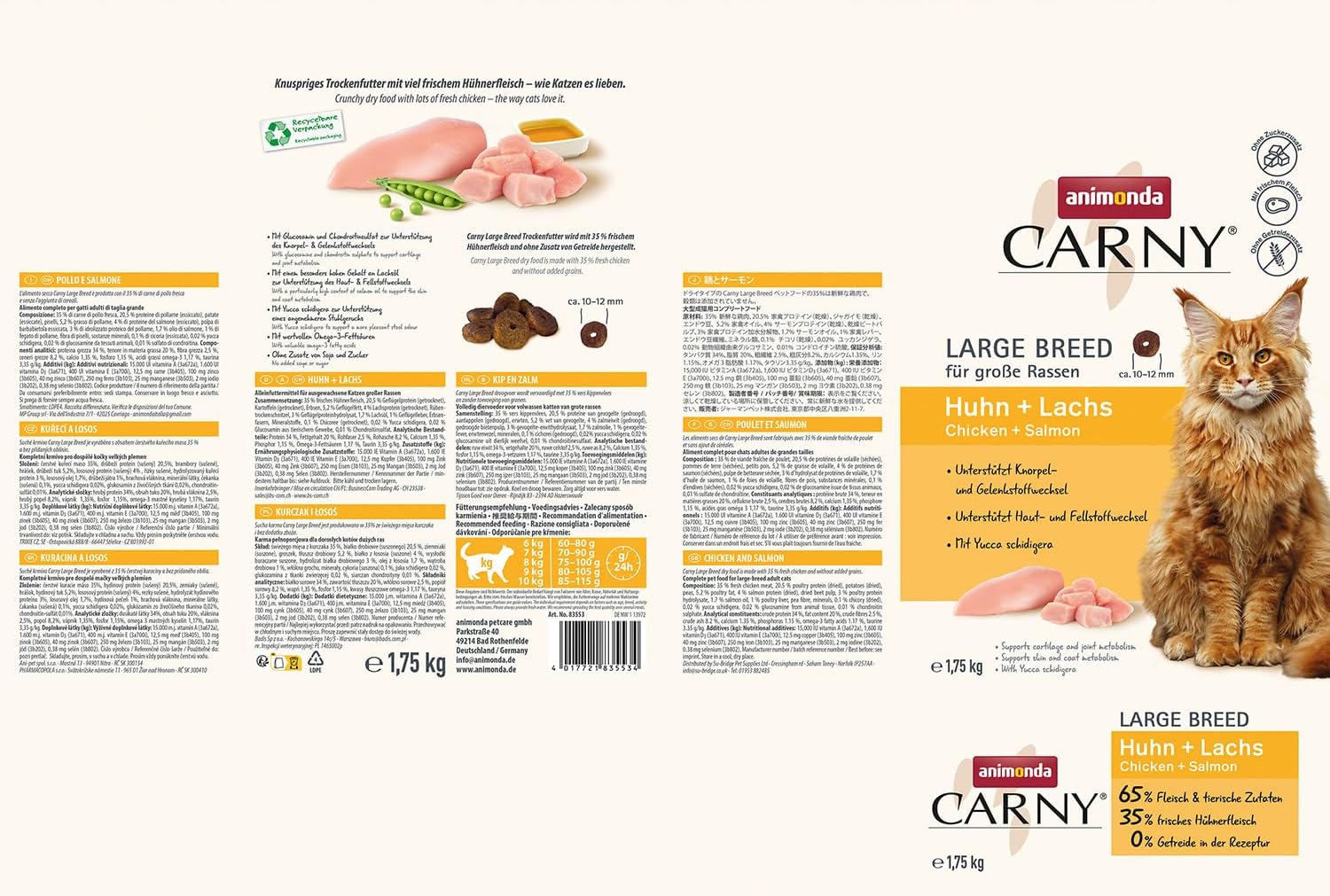 animonda Carny Katzen Trockenfutter Huhn und Rind (1 x 1,75 kg), Trockenfutter für ausgewachsene Katzen ohne Zucker und Getreide, mit frischem Hühnerfleisch und Rinderprotein