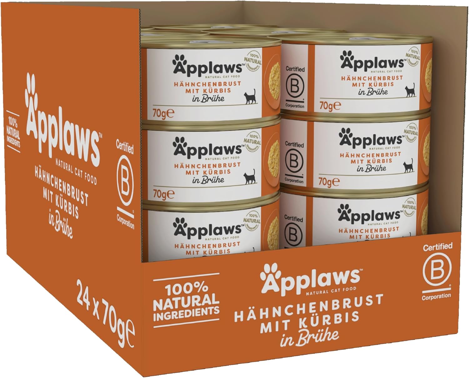 Applaws 100% Natural Thunfischfilet Nassfutter in Brühe für ausgewachsene Katzen - 24 x 70g Dosen