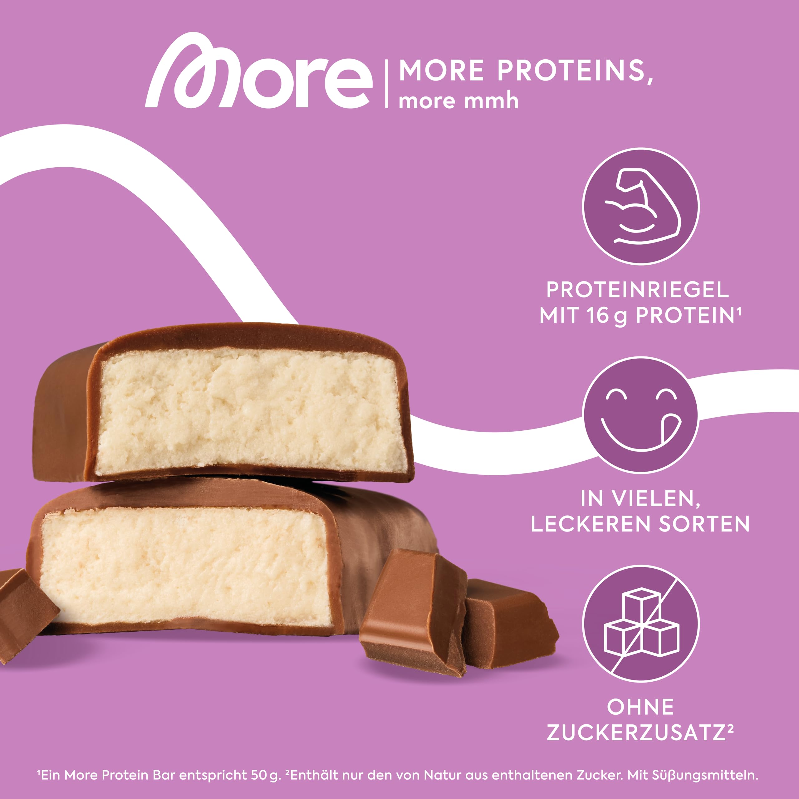MORE Protein Bar, 10er Box, White Chocolate Peanut Caramel, Protein Riegel ohne Zuckerzusatz (Design kann variieren)