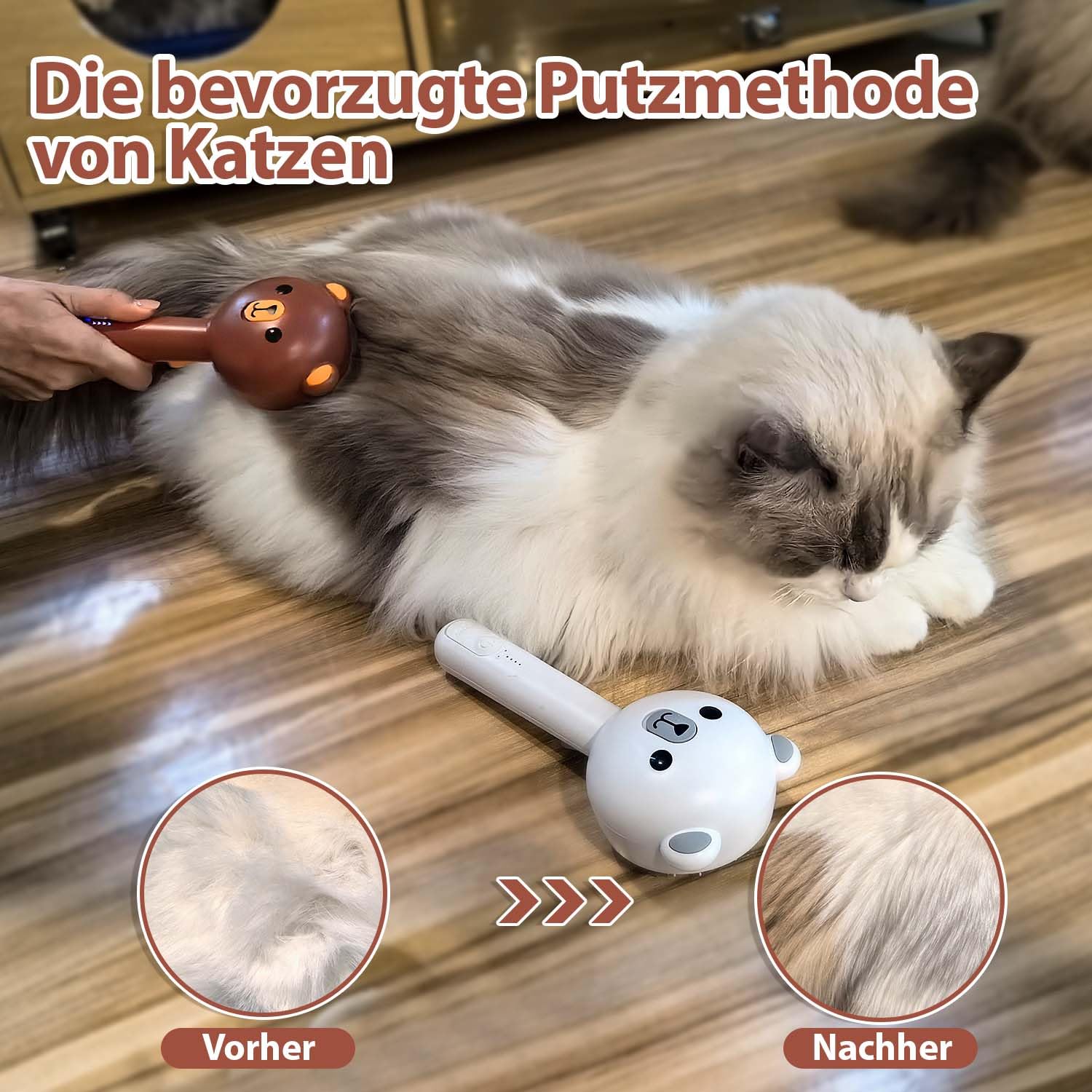 Katzenbürste mit Dampf & Auslöseknopf, Wiederaufladbar Dampfbürste von Katze Hunde, Spray Haustierhaar Bürste, Massage Steamer Kamm für Langhaar und Kurzhaar zum Entfernen Losem Fell und Schmutz