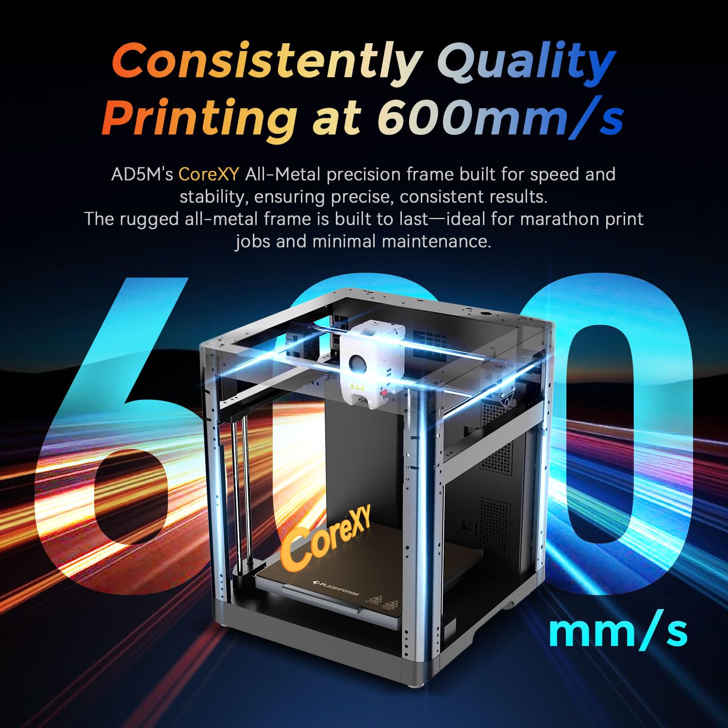 FLASHFORGE 3D Printer AD5M Pro with 250g PLA, 600mm/s High Speed CoreXY High Precision Printing, 280℃ Quick-Swap 0.4 & 0.6mm Hotend, 50dB Silence and Built-in Camera, Build Volume 220 * 220 * 220mm