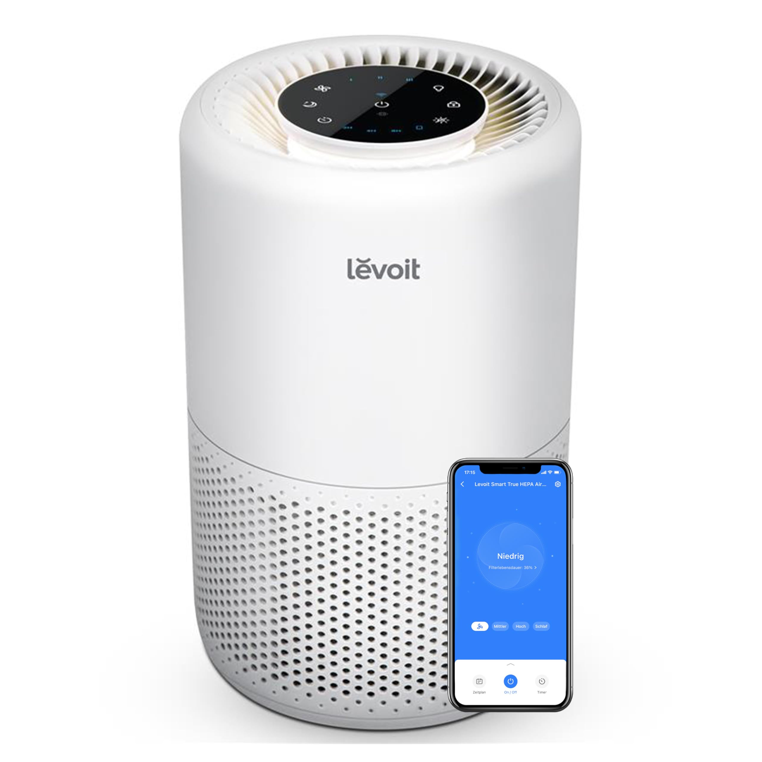 Levoit Luftreiniger mit HEPA Luftfilter gegen 99,97 Prozent Schimmel Staub Pollen Tierhaare, Luftqualitäts-Feedback und Auto-Modus, CADR 240m³/h für Raucherzimmer, bis zu 50m², Weiß