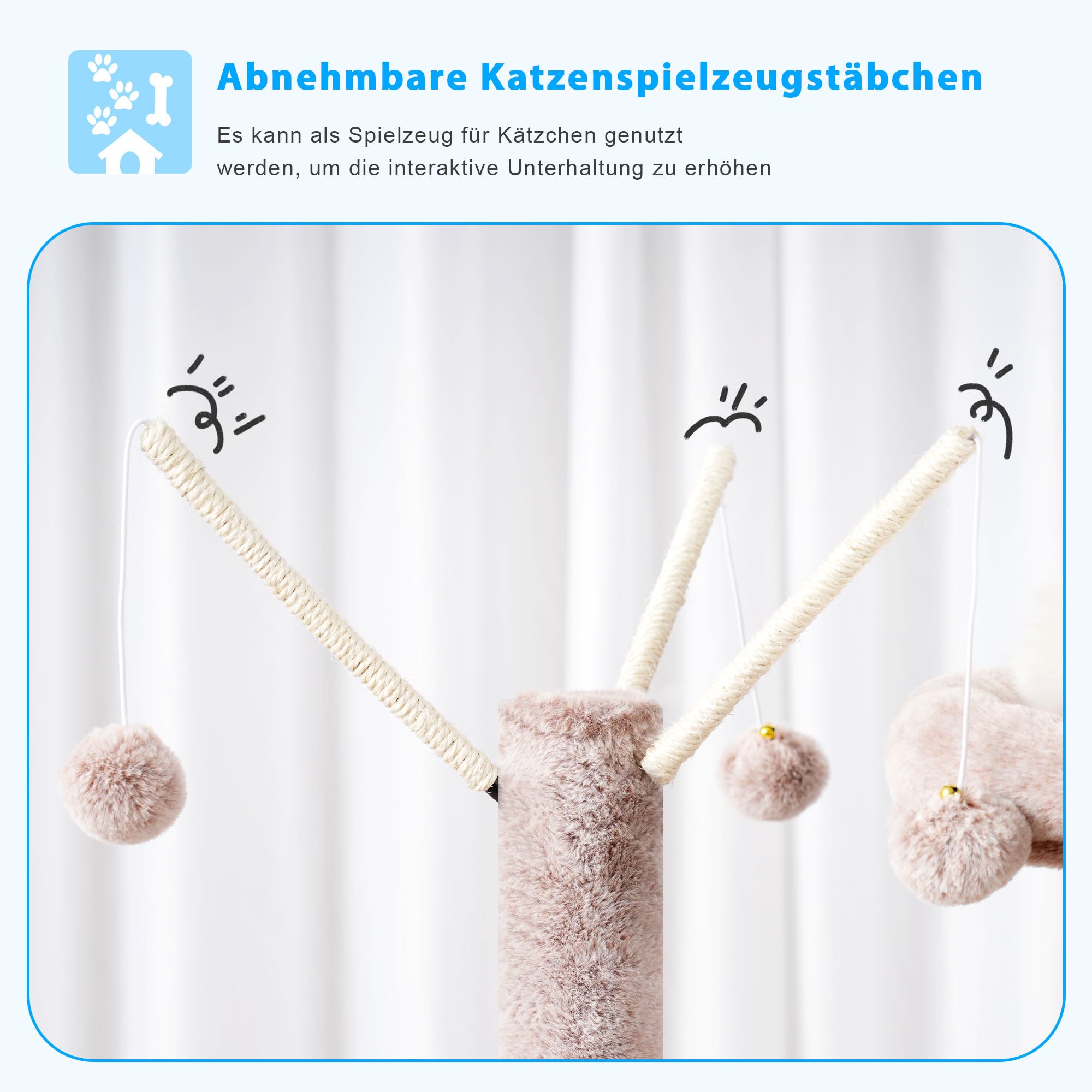 Hey-Brother Kratzbaum, 135 cm Indoor Katzenbaum, Mit gepolsterter Plattform Bett, Spielzeug Ball, Höhlen, Hängematte und Sisal Kratzbaum Katzenhaus, Hellgrau MPJ019-SW