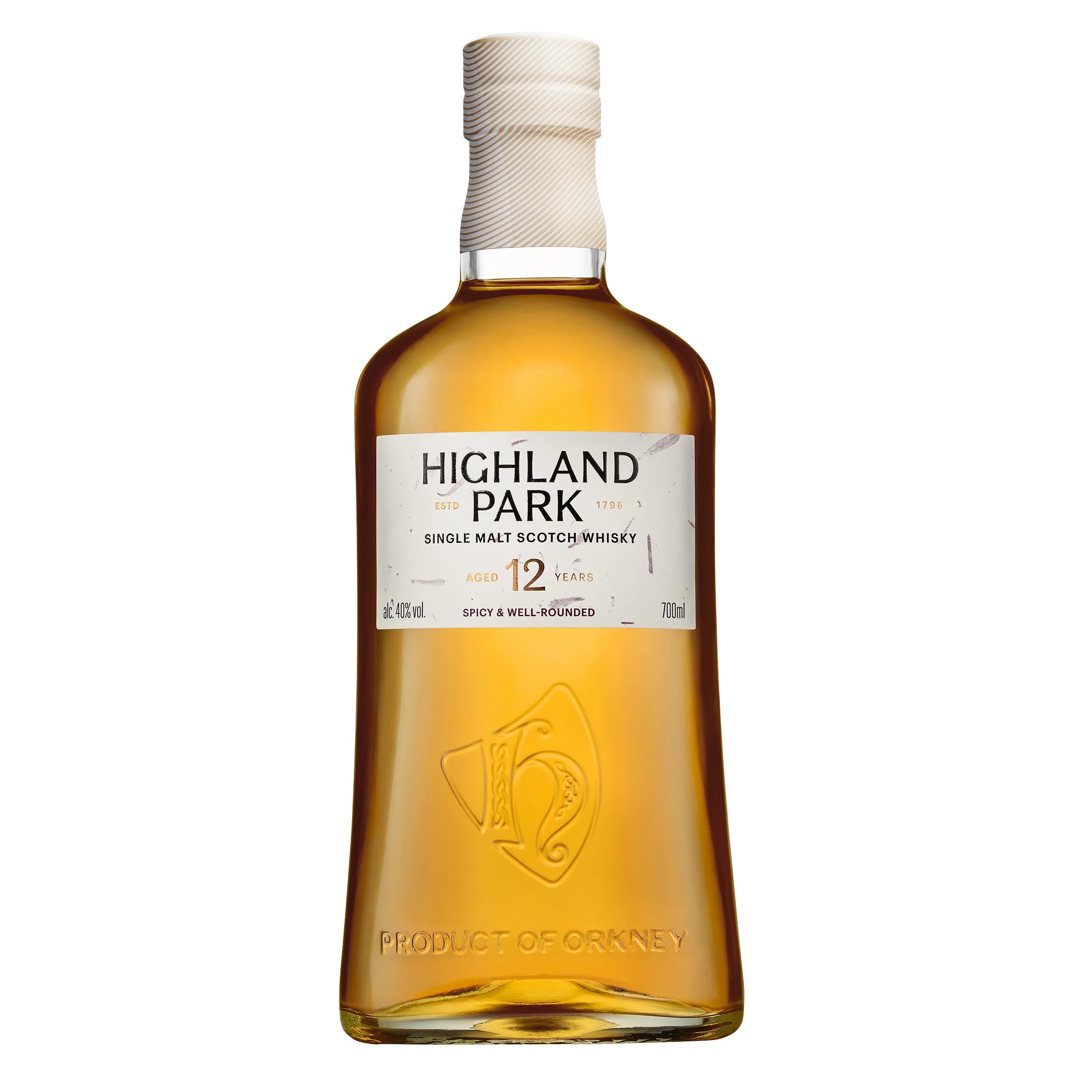 Highland Park 12 Jahre, Single Malt Scotch Whisky, vollmundiger, rauchiger Geschmack, mit der Wikinger-Seele, 40 Prozent Vol, 700 ml Einzelflasche
