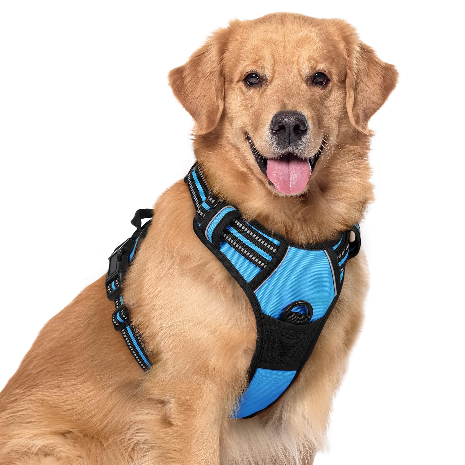 rabbitgoo Hundegeschirr Grosse Hunde, Anti Zug Geschirr mit Kontrolle, No Pull Verstellbar Hundegeschirr Mittelgroße Hunde, Atmungsaktiv Reflexstreifen Brustgeschirr Sichere Führung, Schwarz, L