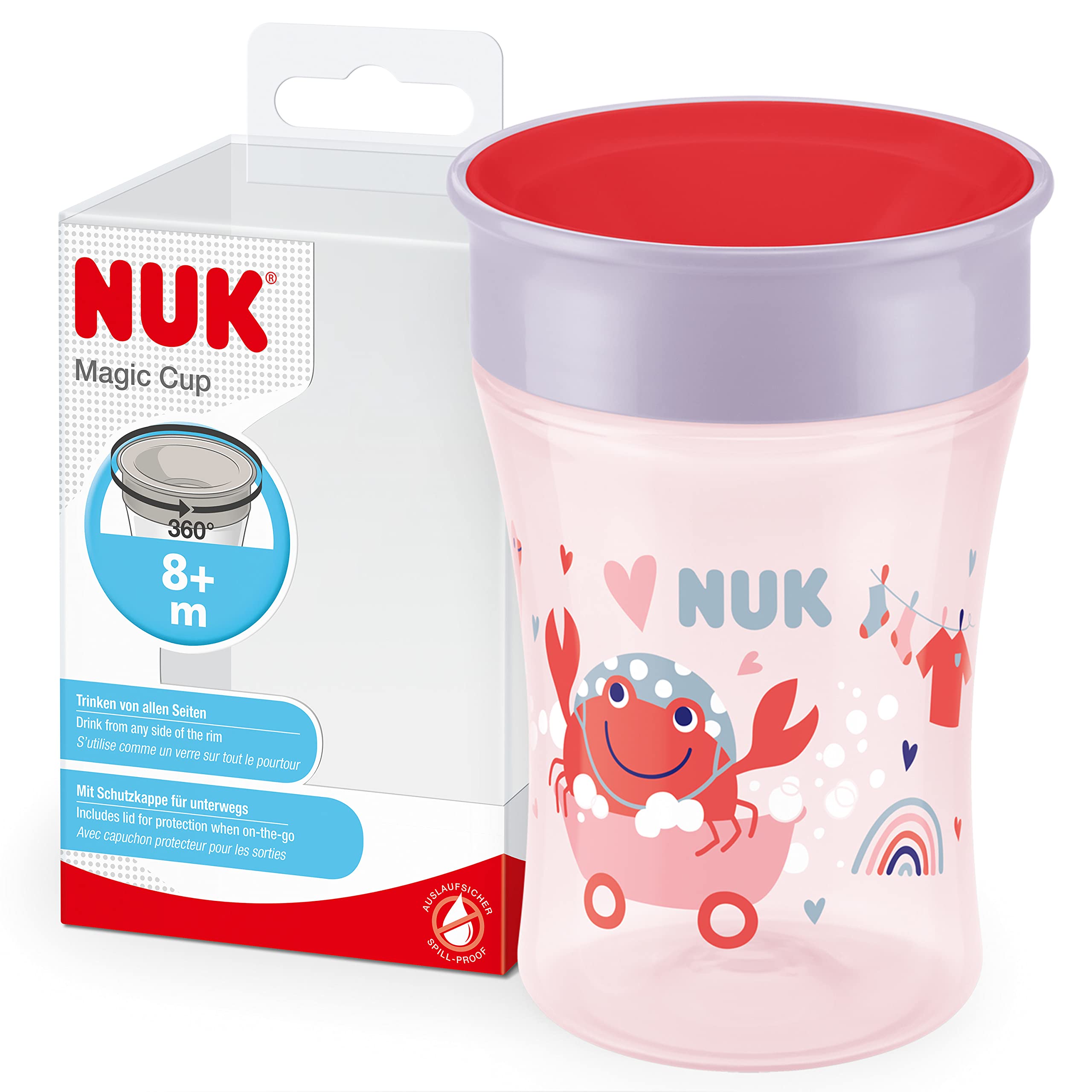 NUK Magic Cup Trinklernbecher | 8+ Monate | 230 ml | auslaufsicherer 360°-Trinkrand | BPA-frei | blauer Igel