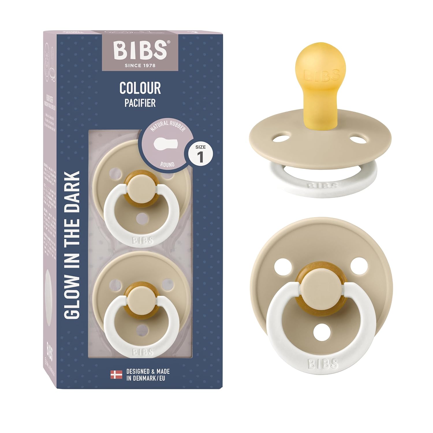 BIBS Colour Schnuller 2er-Pack, BPA-frei, Kirschform Nippel. Naturkautschuk/Latex, Hergestellt in Dänemark. Größe 1 | 0+ Monate | 2-Pack, Ivory/Sage