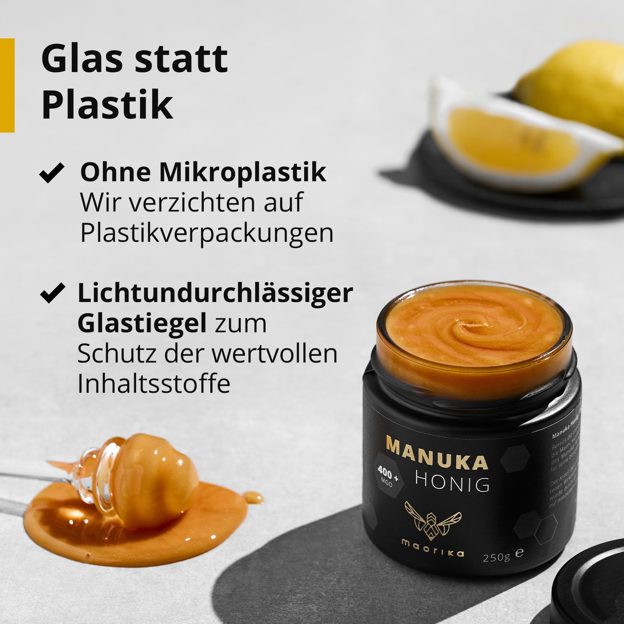 maorika - Manuka Honig 400 MGO + 250g im Glas (lichtundurchlässig, kein Plastik) - laborgeprüft, zertifiziert aus Neuseeland