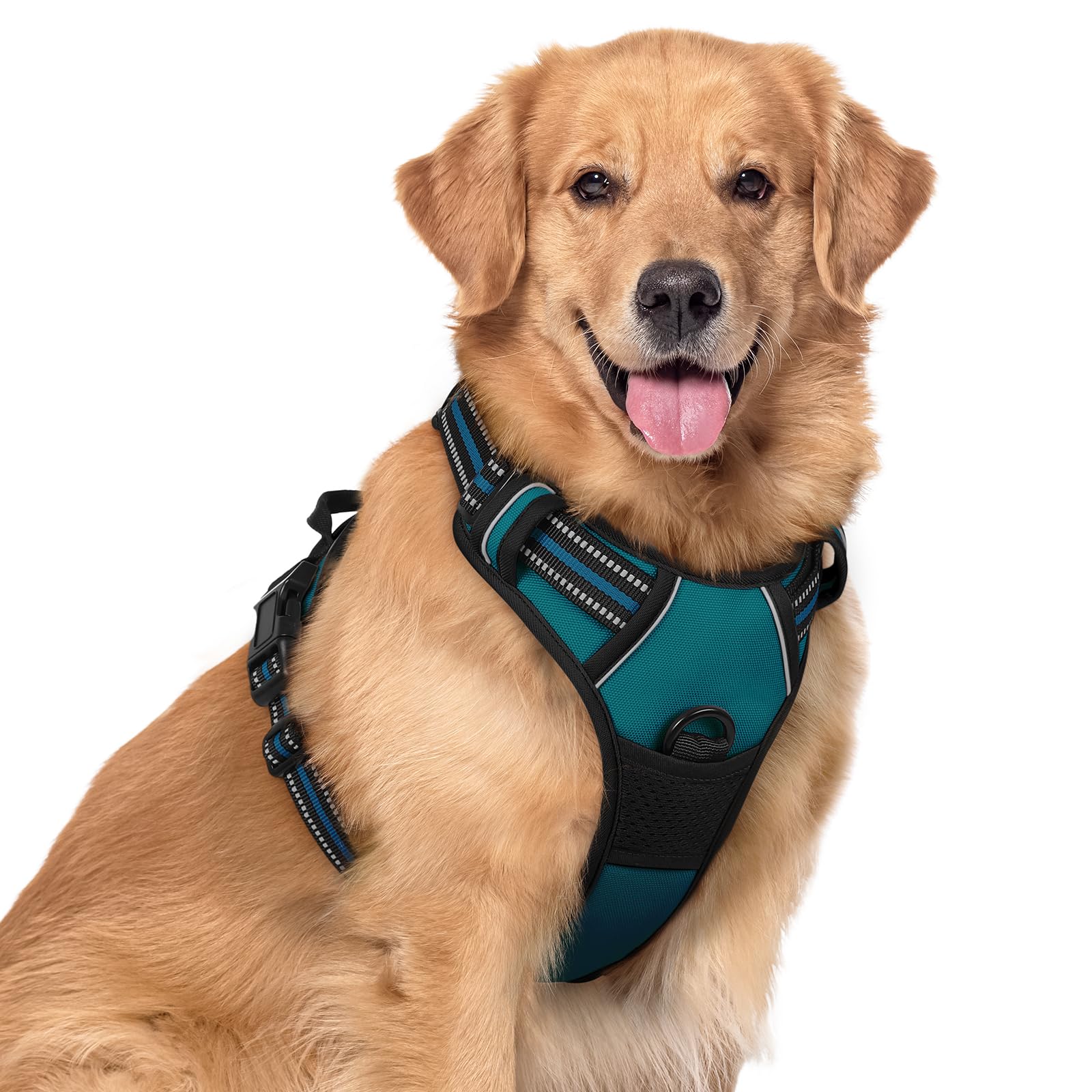 rabbitgoo Hundegeschirr Grosse Hunde, Anti Zug Geschirr mit Kontrolle, No Pull Verstellbar Hundegeschirr Mittelgroße Hunde, Atmungsaktiv Reflexstreifen Brustgeschirr Sichere Führung, Schwarz, L