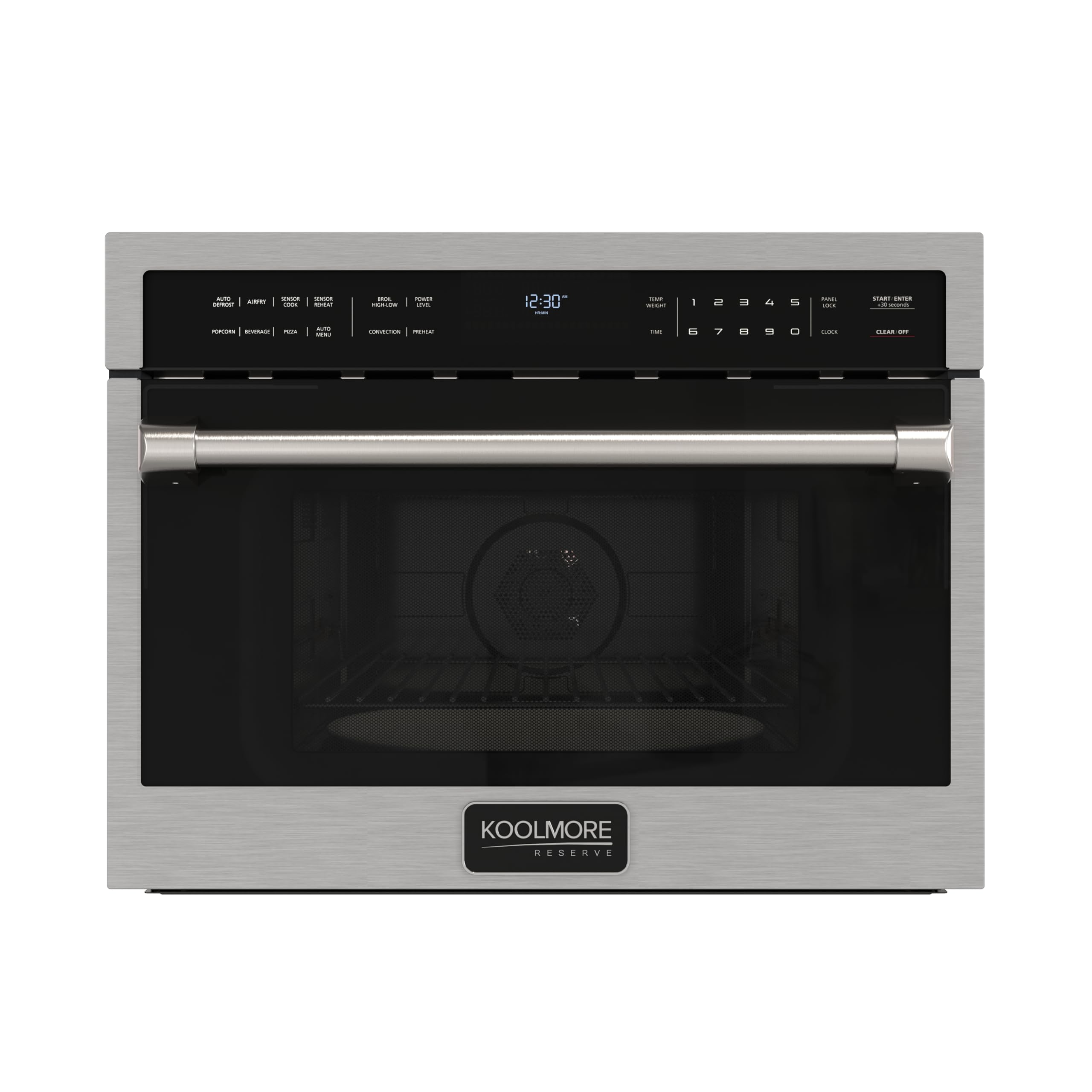 KoolMore Reserve Built-in Microwave Convection Oven with Air Fry, 3-in-1 Combo, Sensor Cook, Soft-Close Door, Stainless Steel, 24 in. / 1.6 cu. ft. with NEMA 5-20P Plug in Black