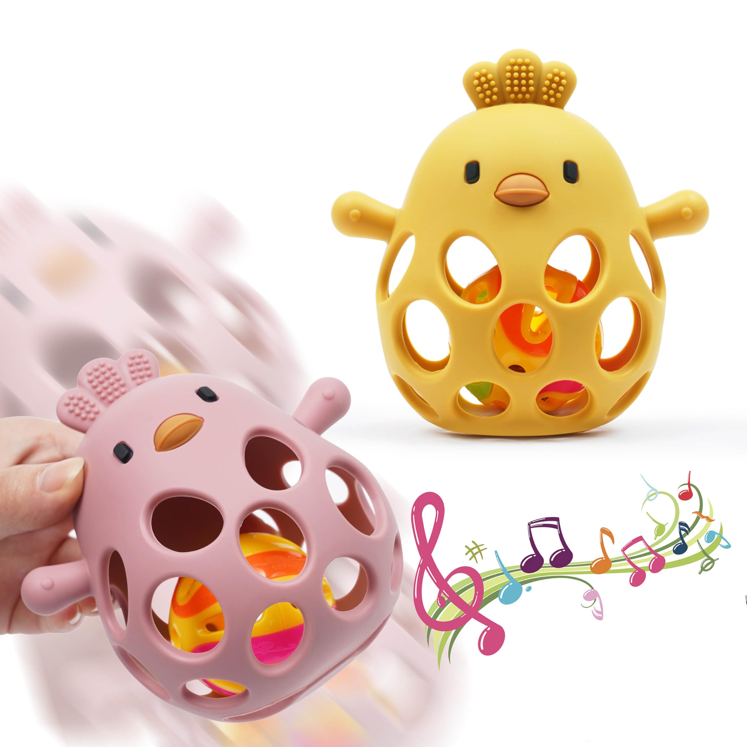 farout Montessori Beißring & Rassel für Babys - Sensorik Spielzeug ab 0 Monate, Zahnungshilfe & Greifball - Geschenk für Jungen & Mädchen