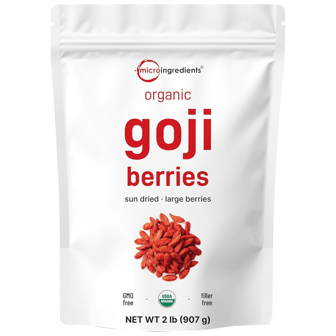 Micro Ingredients Organic Goji Berries 2lbs (32oz) | Large Whole Sun-Dried Berries | Raw Superfood Wolfberries | Natural Flavor for Trail Mix, Juice, & Tea | Sulfate Free, Vegan Friendly, Non-GMO