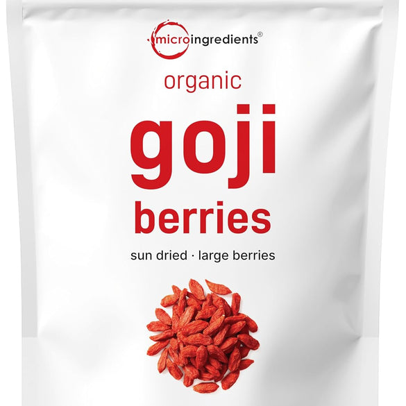 Micro Ingredients Organic Goji Berries 2lbs (32oz) | Large Whole Sun-Dried Berries | Raw Superfood Wolfberries | Natural Flavor for Trail Mix, Juice, & Tea | Sulfate Free, Vegan Friendly, Non-GMO