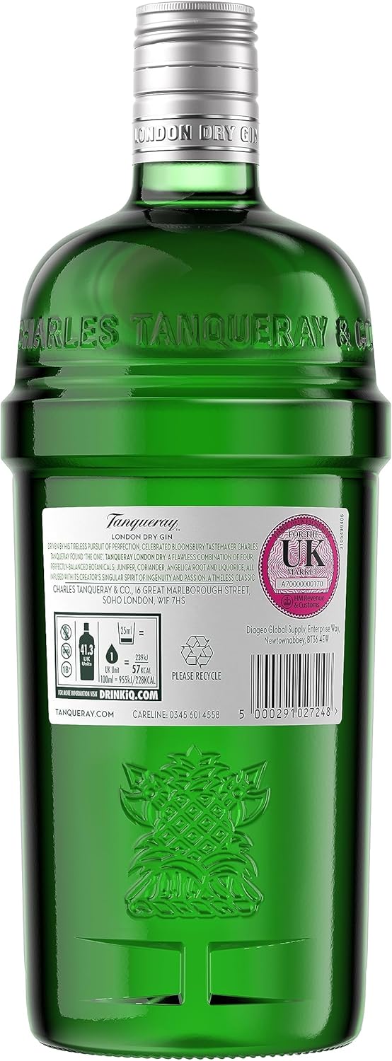 Tanqueray London Dry Gin | aromatischer Gin | 4-fach destilliert auf englischem Boden | 43,1% vol | 1000ml Einzelflasche