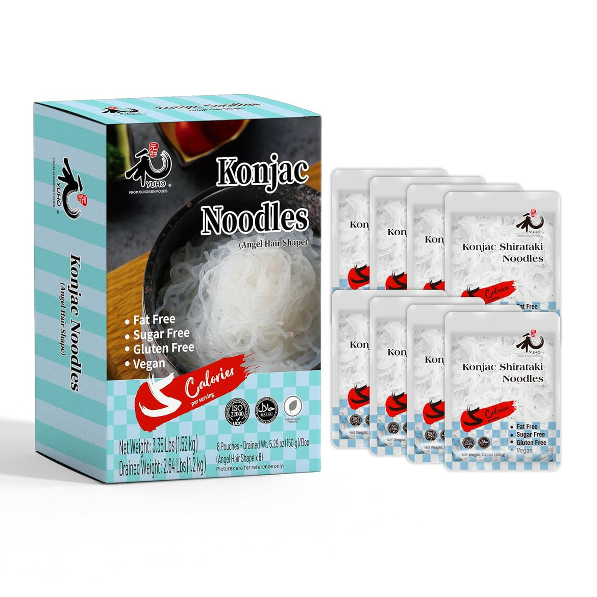 YUHO Shirataki Konjac 8 Pack Inside, Vegan, Gluten Free, Fat-Free, Keto Friendly, Low Carbs 53.61 Oz (1520 g)