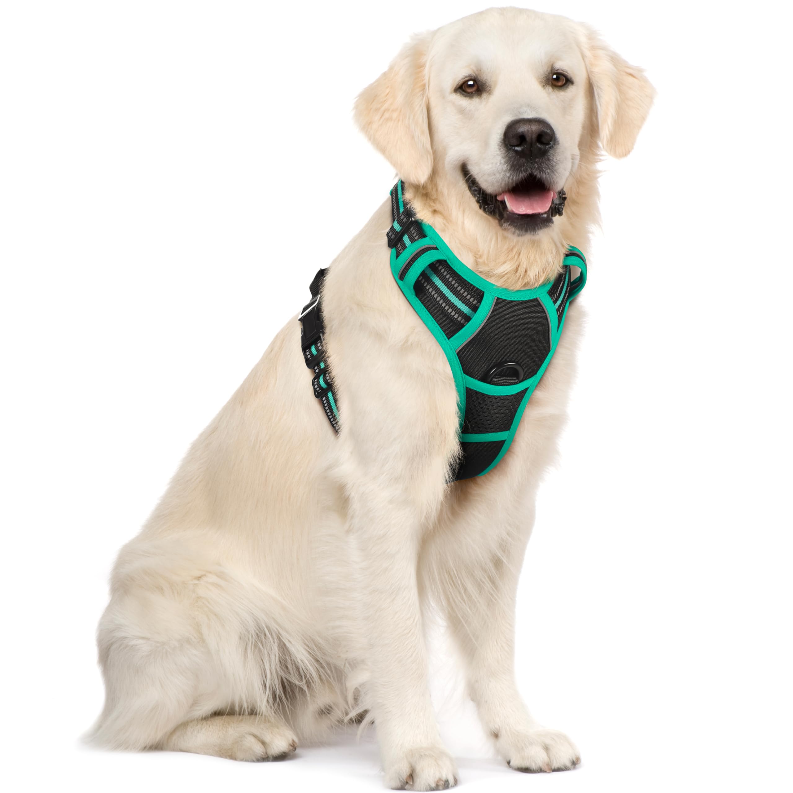 rabbitgoo Hundegeschirr Grosse Hunde, Anti Zug Geschirr mit Kontrolle, No Pull Verstellbar Hundegeschirr Mittelgroße Hunde, Atmungsaktiv Reflexstreifen Brustgeschirr Sichere Führung, Schwarz, L