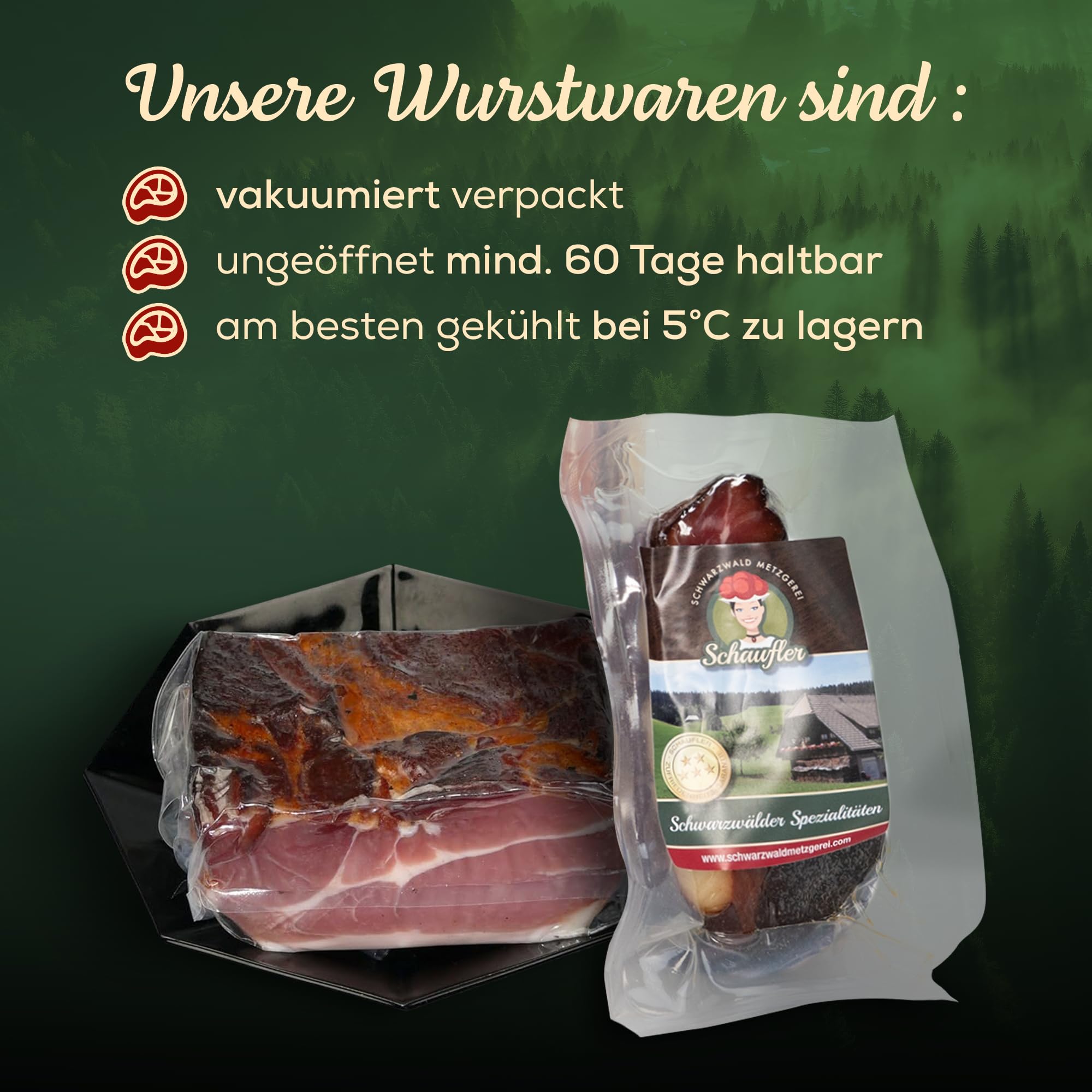 Schwarzwald Metzgerei – Schwarzwälder Schinken am Stück mit herzhaft rauchigem Aroma – Räucherschinken nach Schwarzwälder Tradition (1000g)