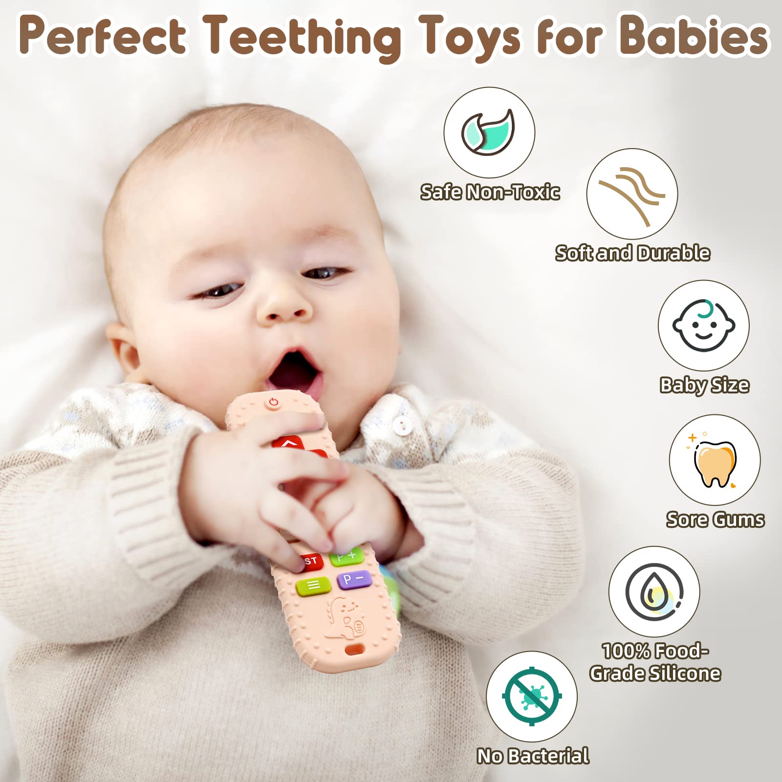 Zahnen Beißringe Spielzeug für Babys 3-6-12 Monate Geschenke, Fernbedienung Baby Zahnungshilfe für 7 8 9 Monate Kleinkind Autismus, Lebensmittelqualität Silikon Badespielzeug, Schwarz